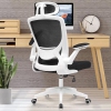 Fauteuil de bureau ergonomique, fauteuil de bureau en filet respirable CoolHut avec appuie-tête et accoudoirs rabattables (blanc)