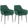 HOMCOM Dining Chairs Set of 2, Upholstered Kitchen Chairs, Linen Fabric Accent Arm Chairs with Metal Legs, Dark Green