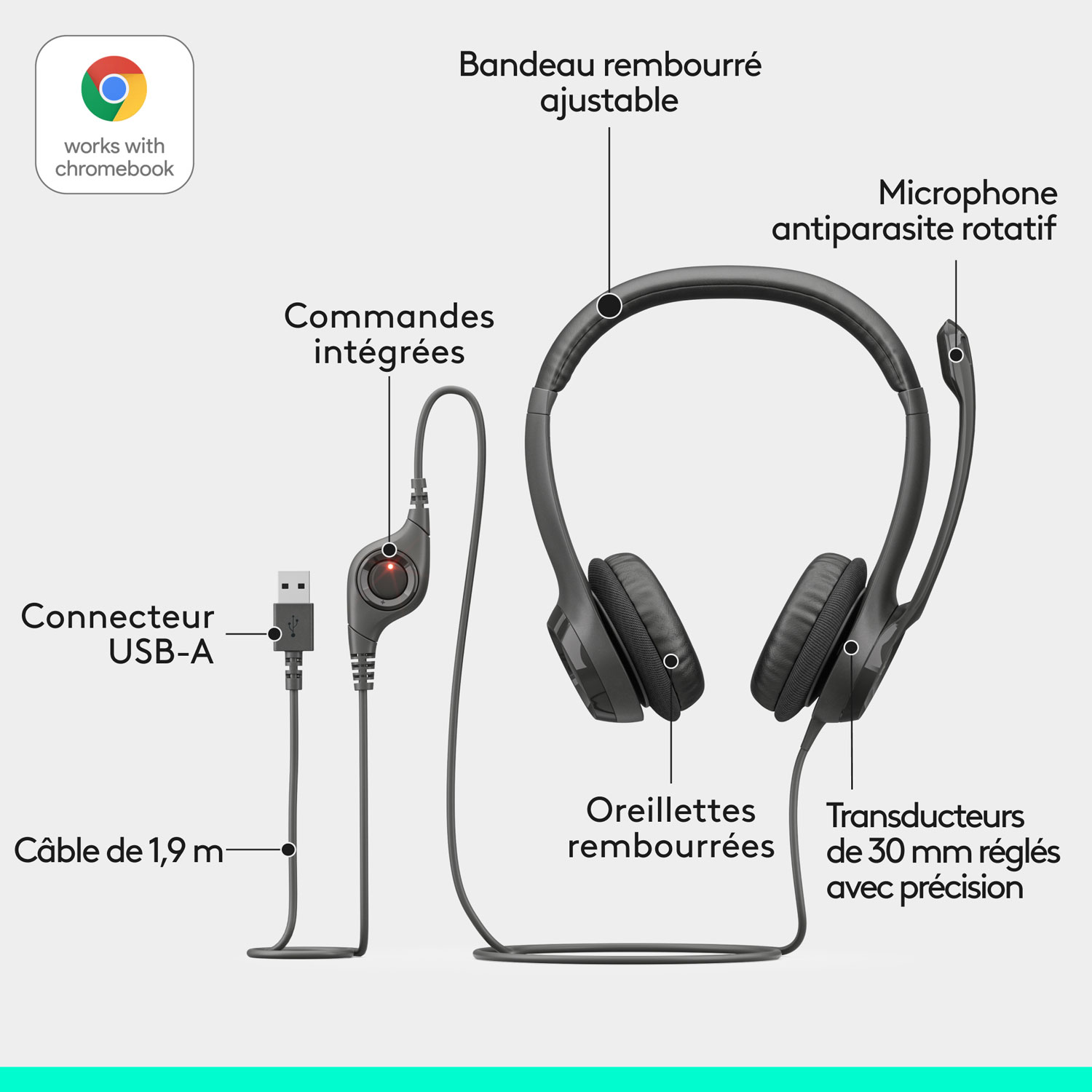 Logitech H390 Wired Headset with Noise Cancelling Microphone - Black