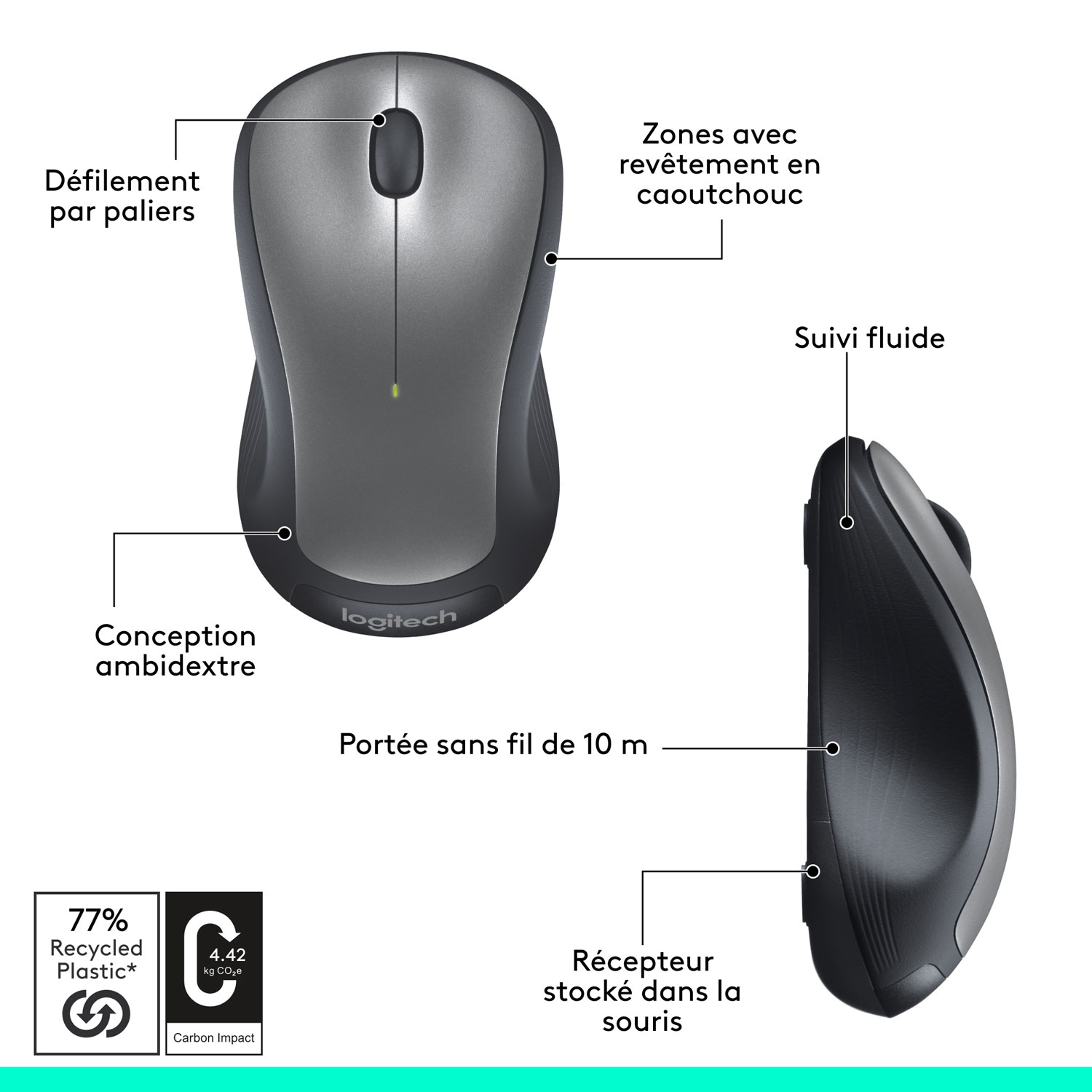 Logitech M310 Wireless Ambidextrous Mouse - Silver