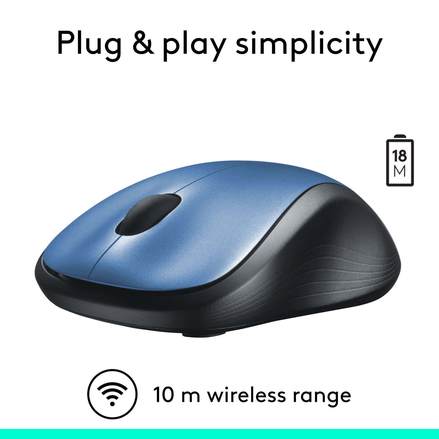 Souris ambidextre sans fil M310 de Logitech - Bleu paon
