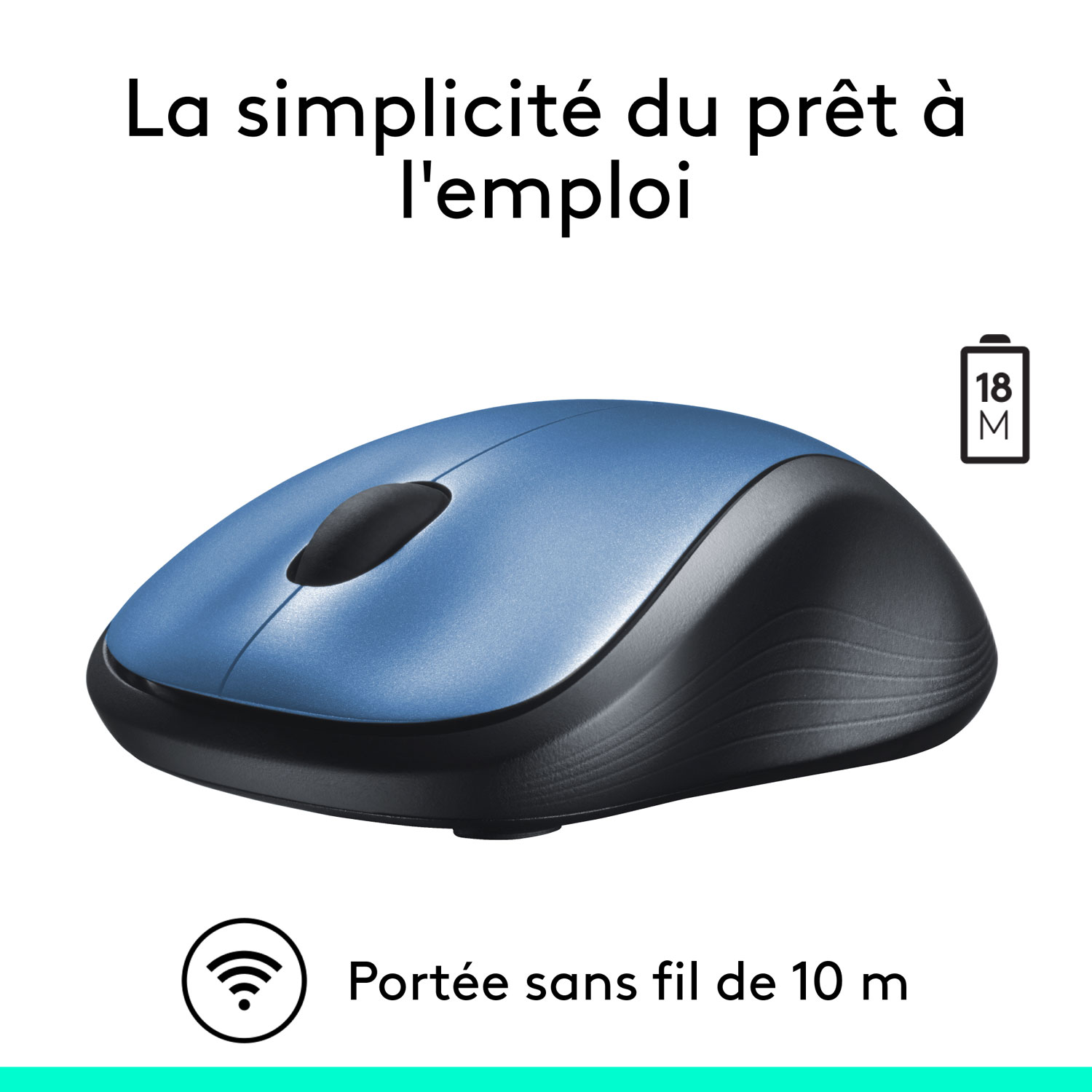 Souris ambidextre sans fil M310 de Logitech - Bleu paon