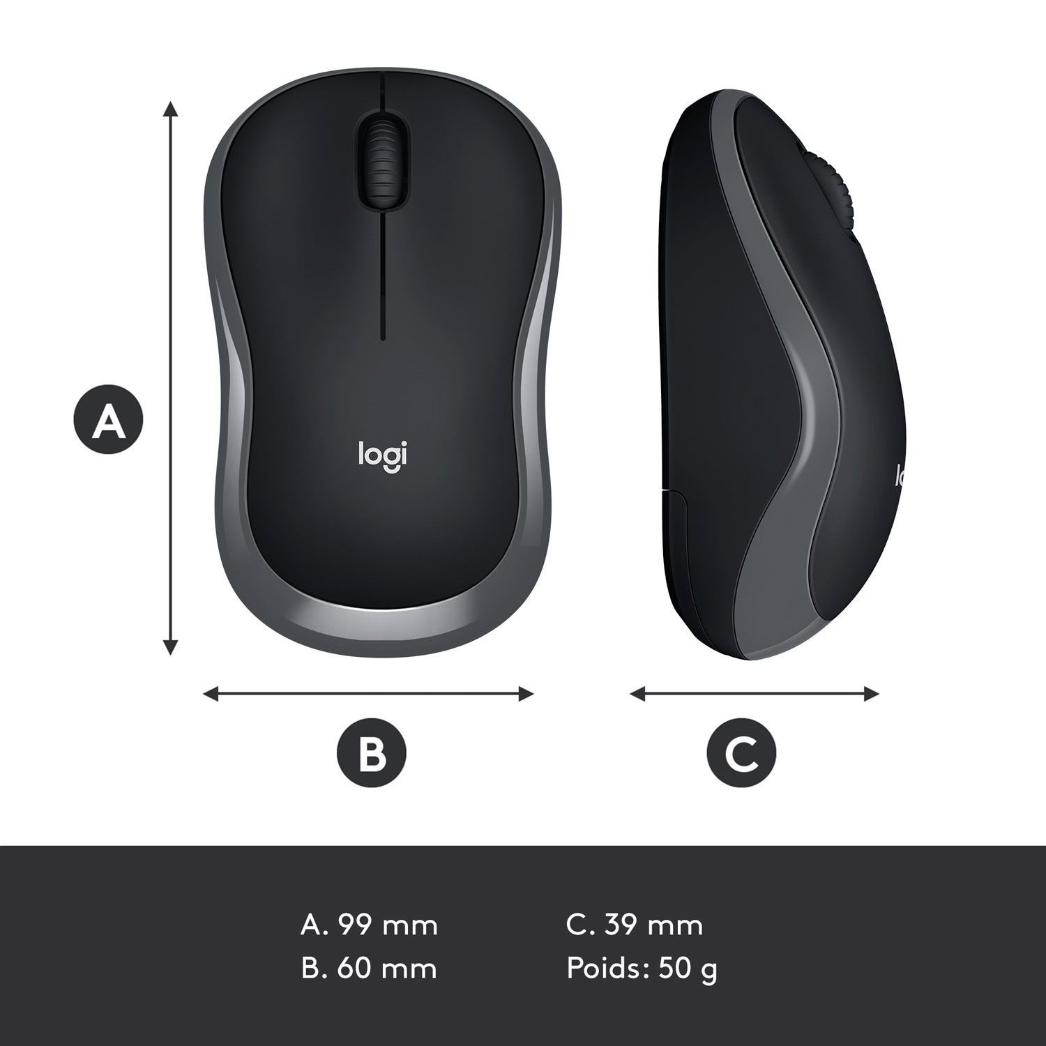 Logitech M185 Wireless Optical Mouse - Grey