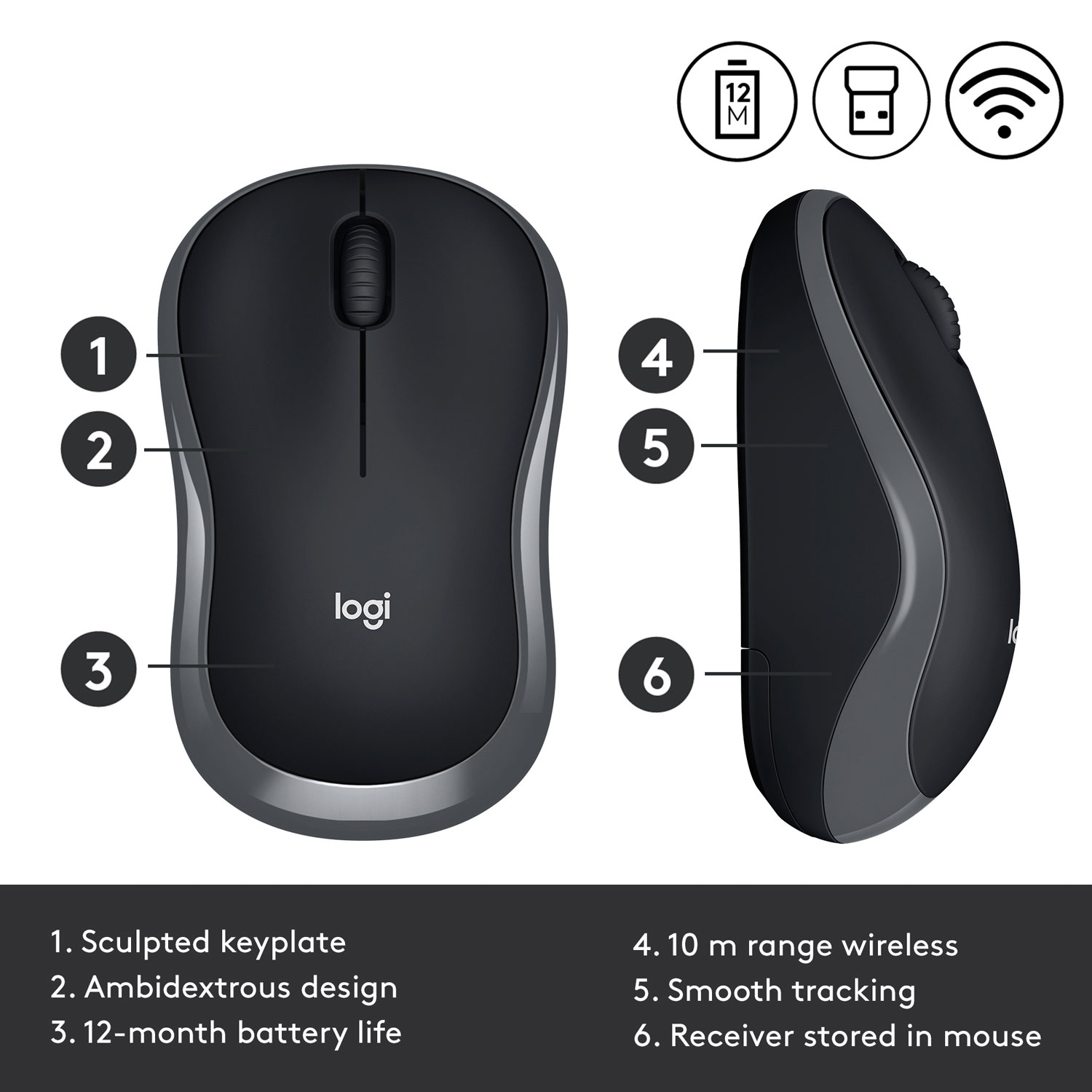 Logitech M185 Wireless Optical Mouse - Grey