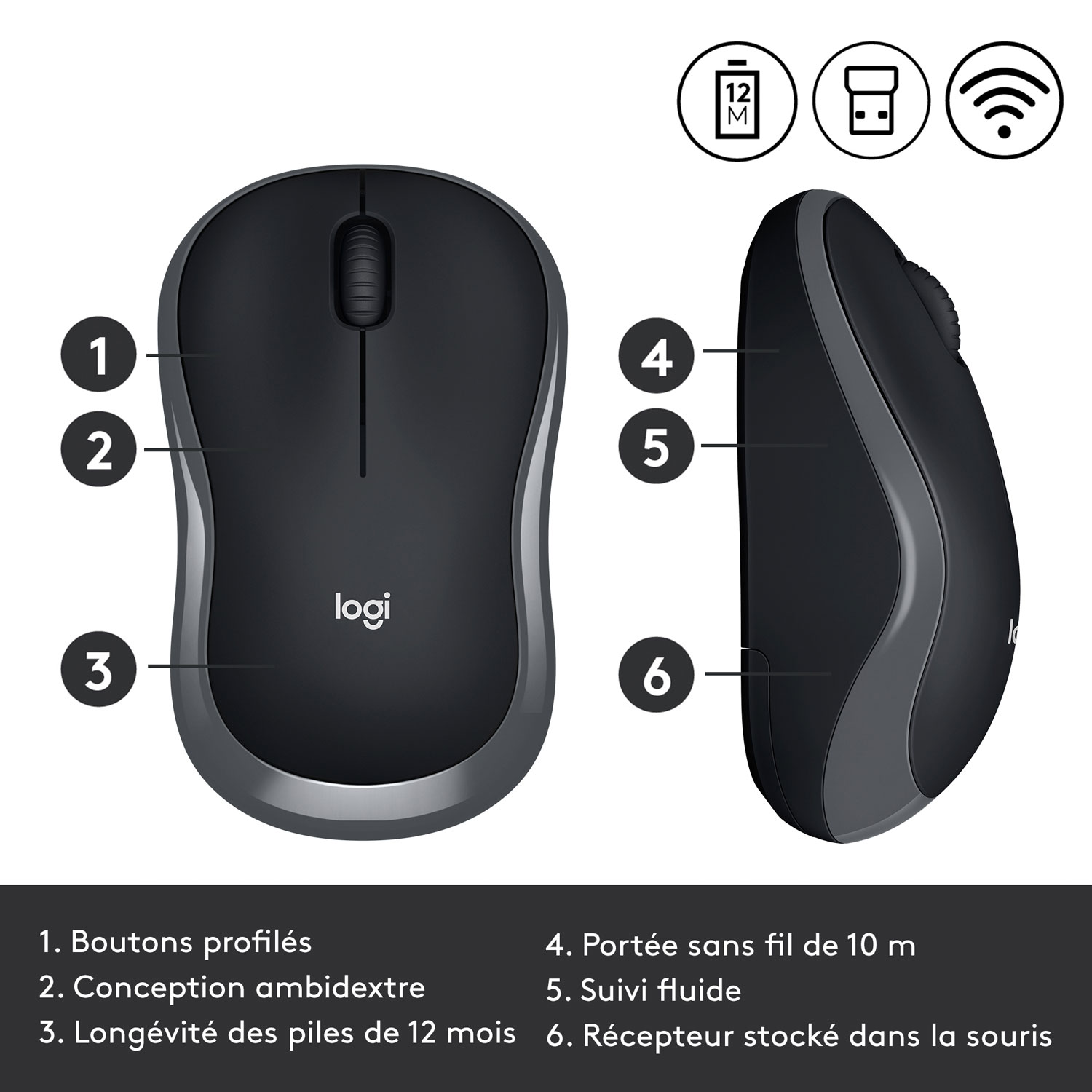 Logitech M185 Wireless Optical Mouse - Grey