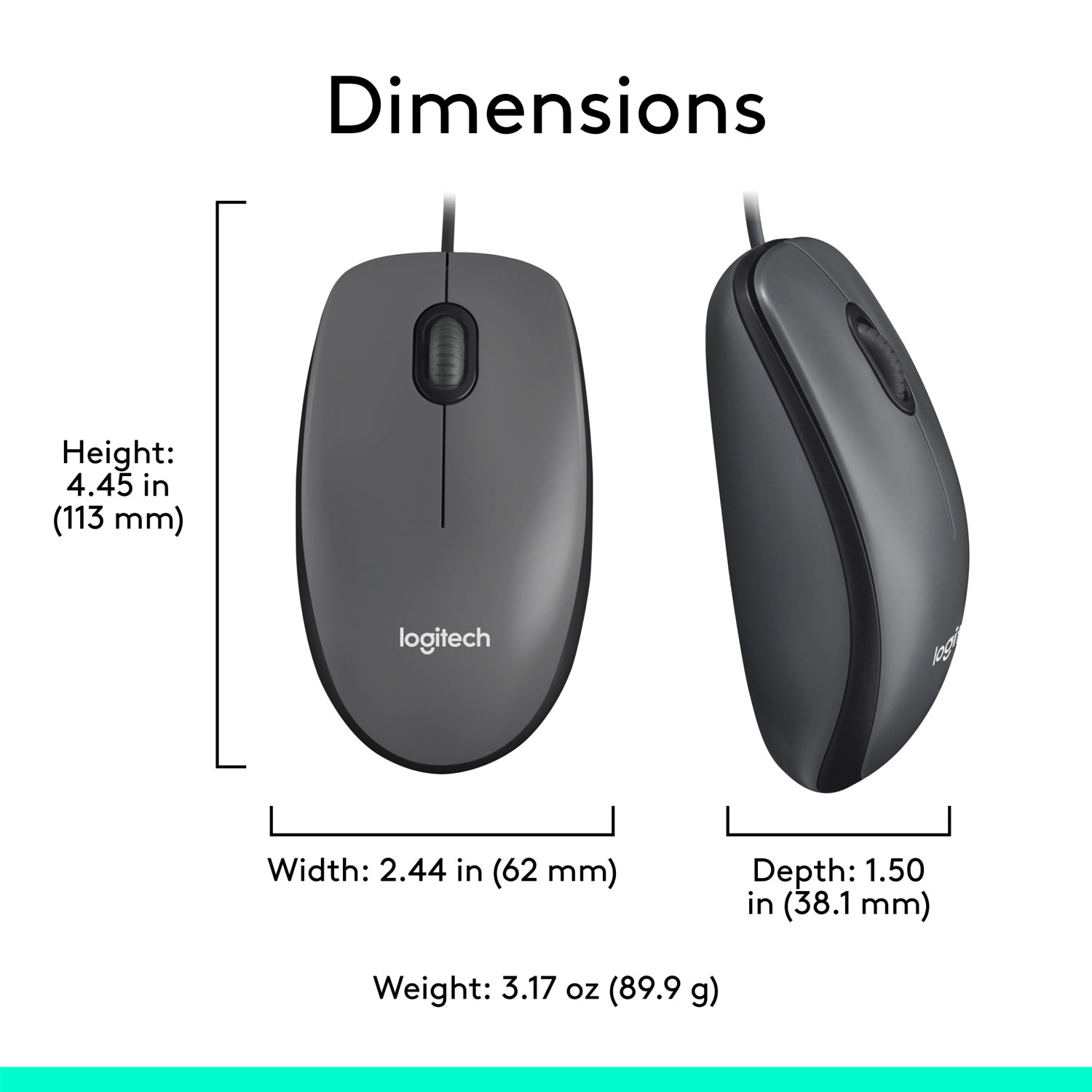 Souris optique ambidextre avec fil M100 de Logitech - Anthracite