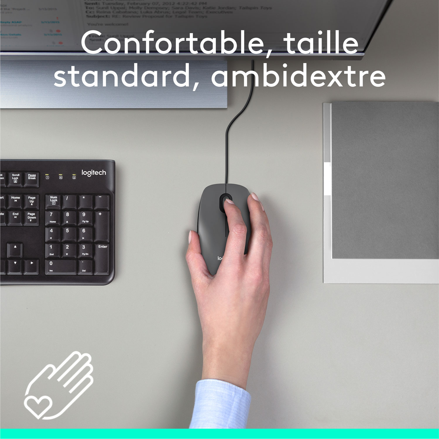 Souris optique ambidextre avec fil M100 de Logitech - Anthracite