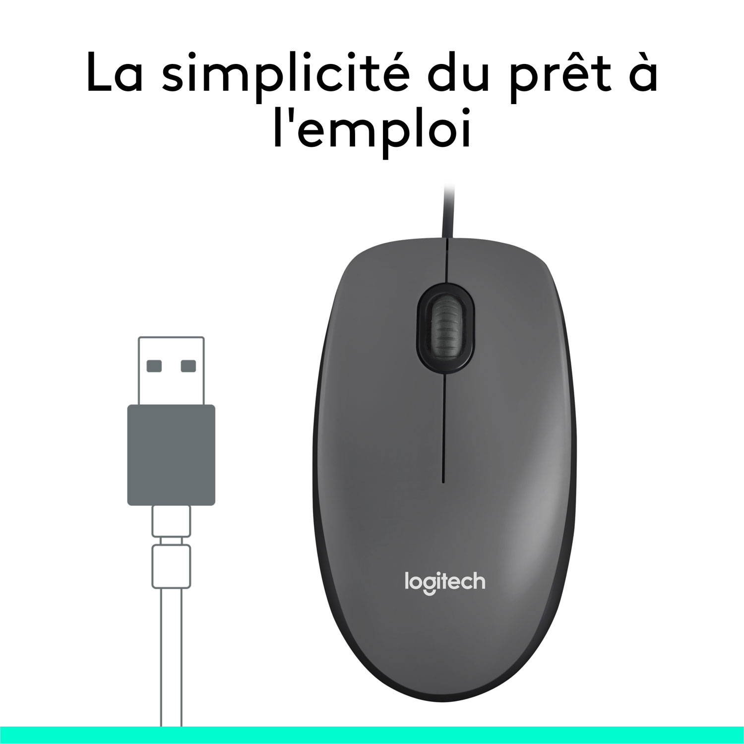 Souris optique ambidextre avec fil M100 de Logitech - Anthracite