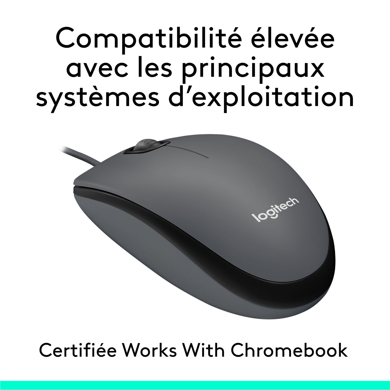 Souris optique ambidextre avec fil M100 de Logitech - Anthracite