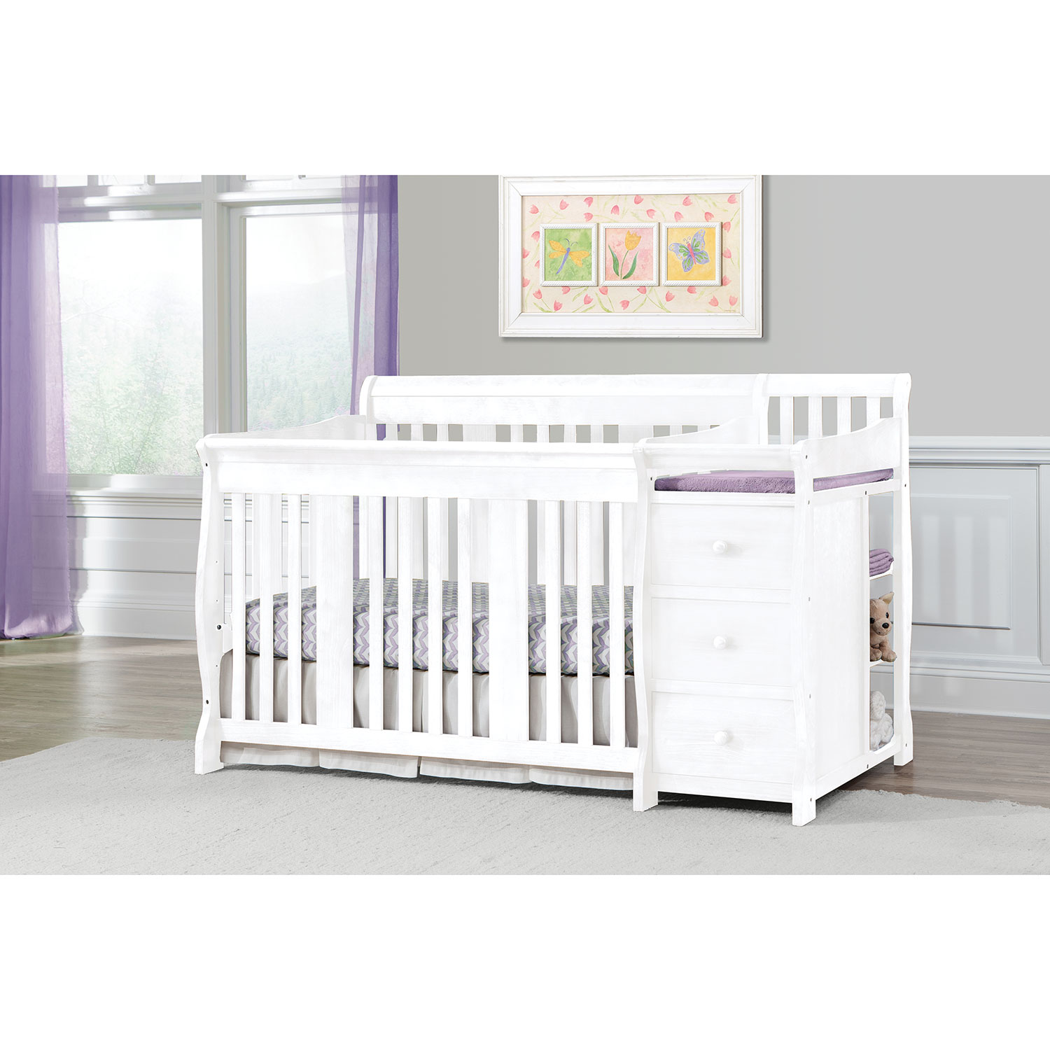 Storkcraft Portofino 4-In-1 Fixed Side Convertible Crib Changer-White