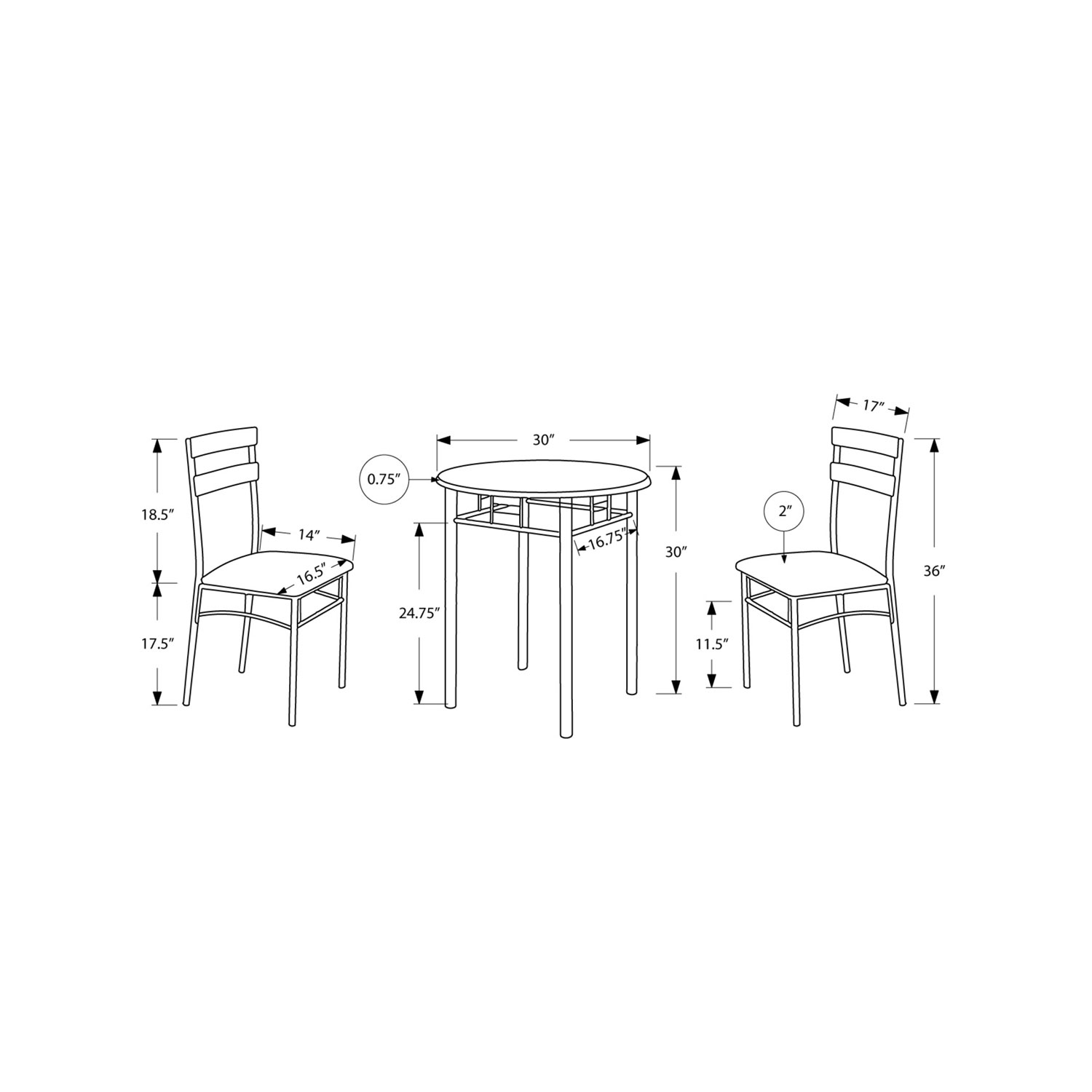 Transitional 3-Piece Bistro Set - Black / Silver