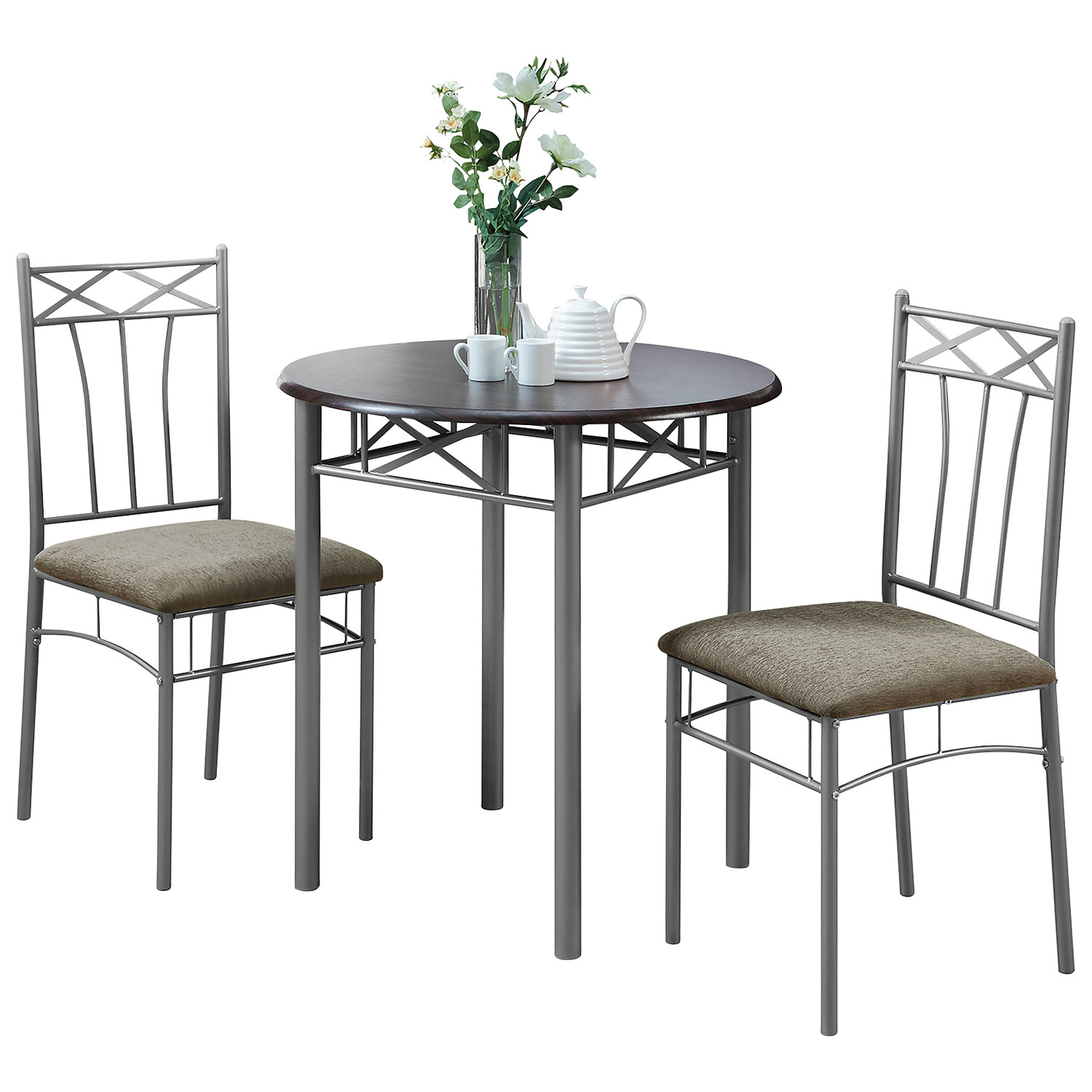 Transitional 3-Piece Bistro Set - Silver/Espresso Brown