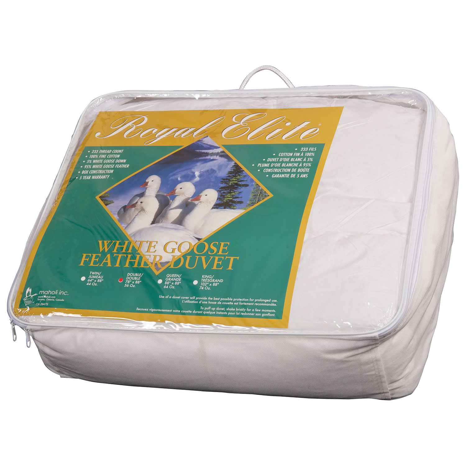 Couette en plumes d'oie contexture 233 collection Royal Elite de Maholi - Lit simple - Blanc