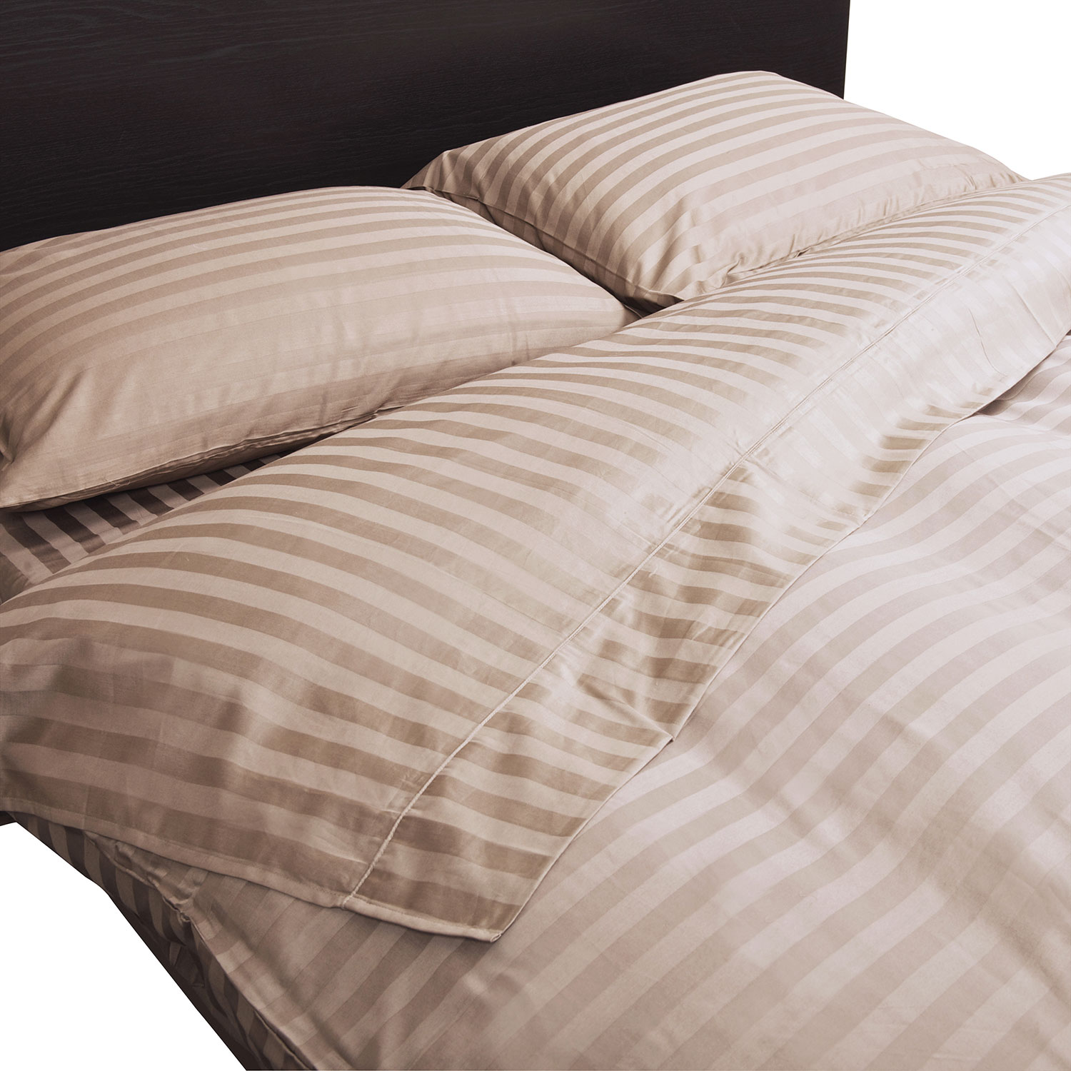 Ens. housse de couette en coton égyptien cont. 300 Damask Stripe de Maholi - Très grand lit - Sable