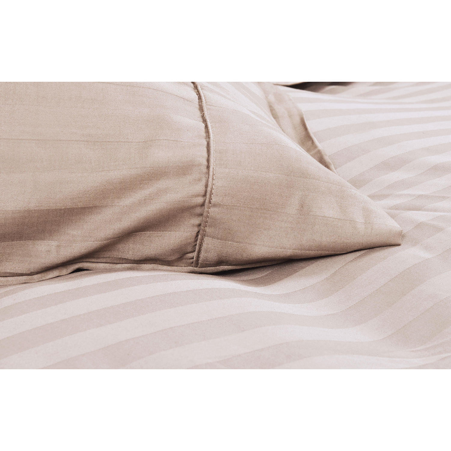 Ensemble de draps en coton fin contexture 233 Damask Stripe de Maholi - Lit 1 place - Sable