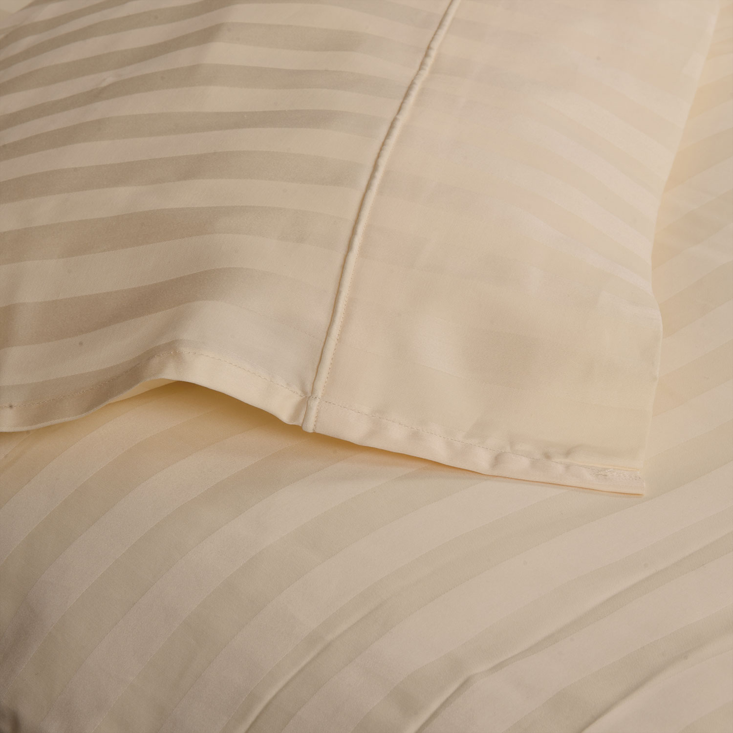 Ensemble de draps en coton fin contexture 233 Damask Stripe de Maholi - Lit 1 place - Ivoire