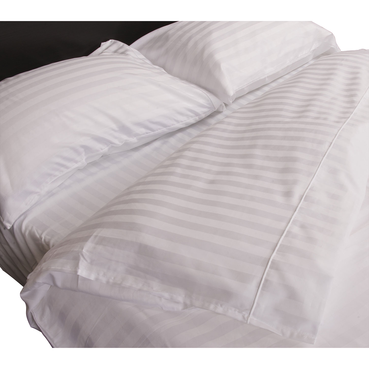 Maholi Damask Stripe Collection 233 Thread Count Cotton Duvet Cover Set - Single/Twin - White