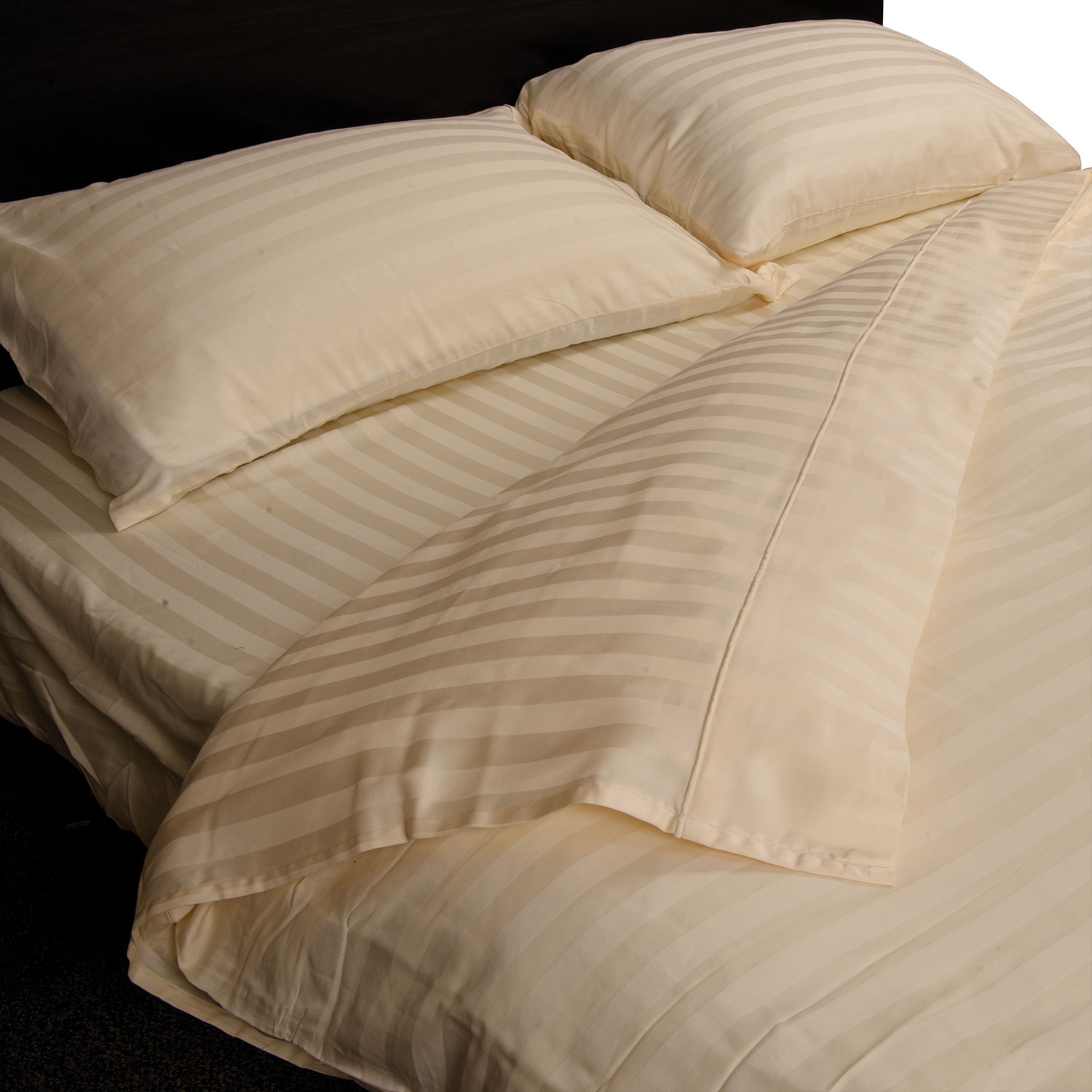 Maholi Damask Stripe Collection 300 Thread Count Egyptian Cotton Duvet Cover Set-Double/Full-Ivory