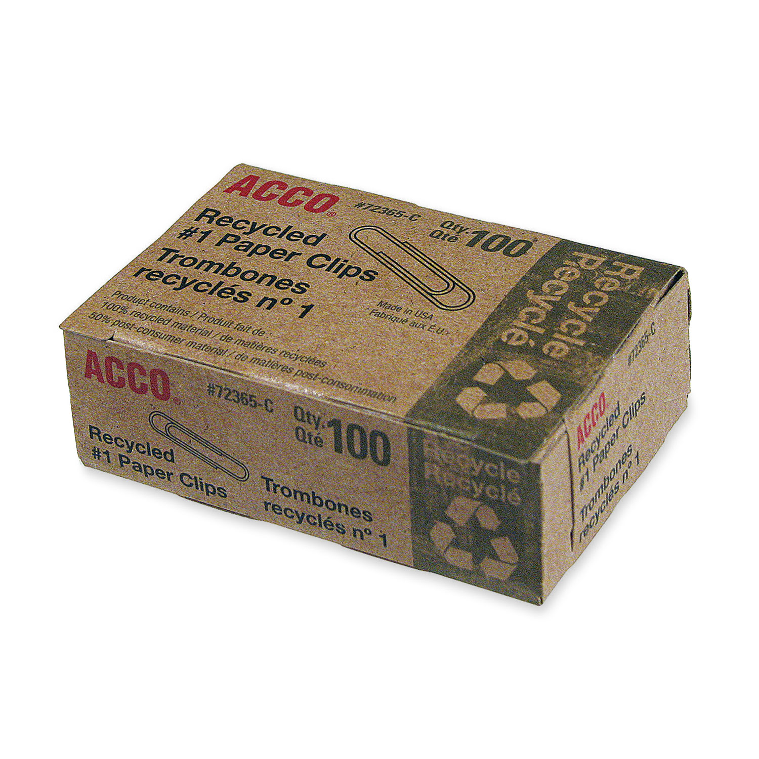 Acco #1 Recycled Paper Clips - 100 Pack