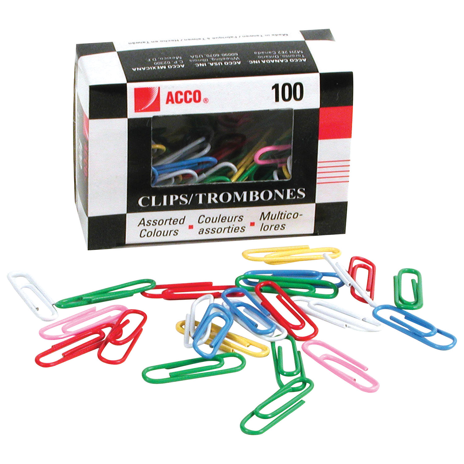 Acco Jumbo Vinyl Coated Colour Paper Clips - 100 Pack - Assorted Colours