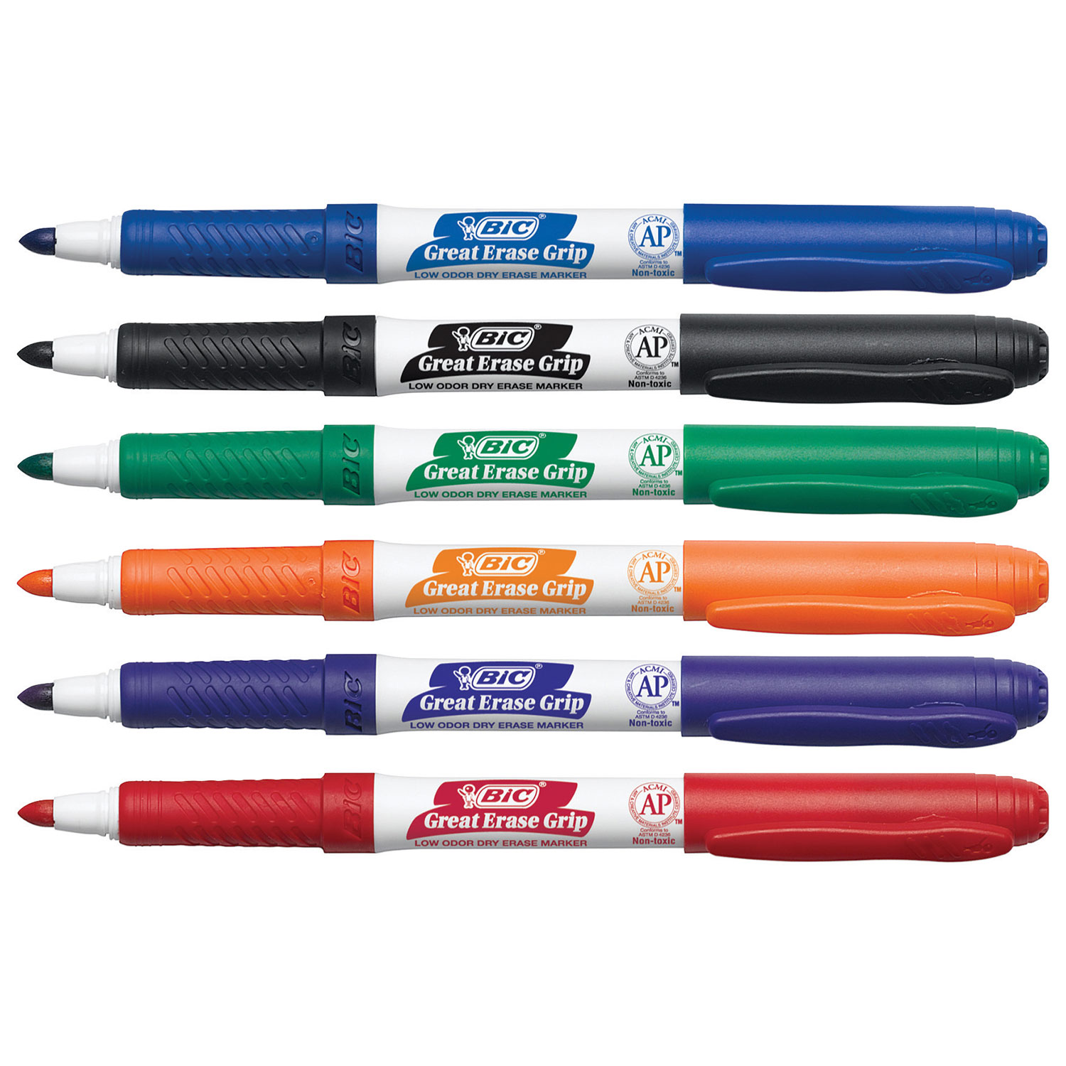 6 marqueurs pour tableau blanc à effacement à sec de BIC - Pointe fine
