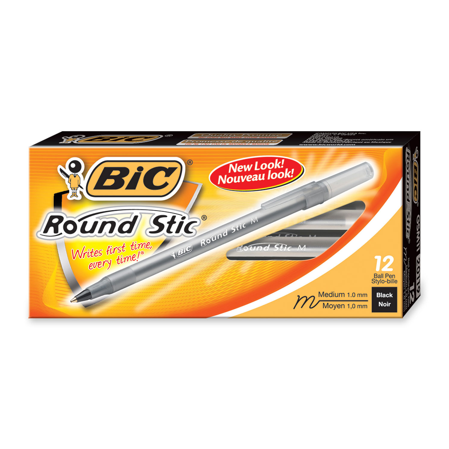 BIC Round Stic Ballpoint Pen - 12 Pack - Black