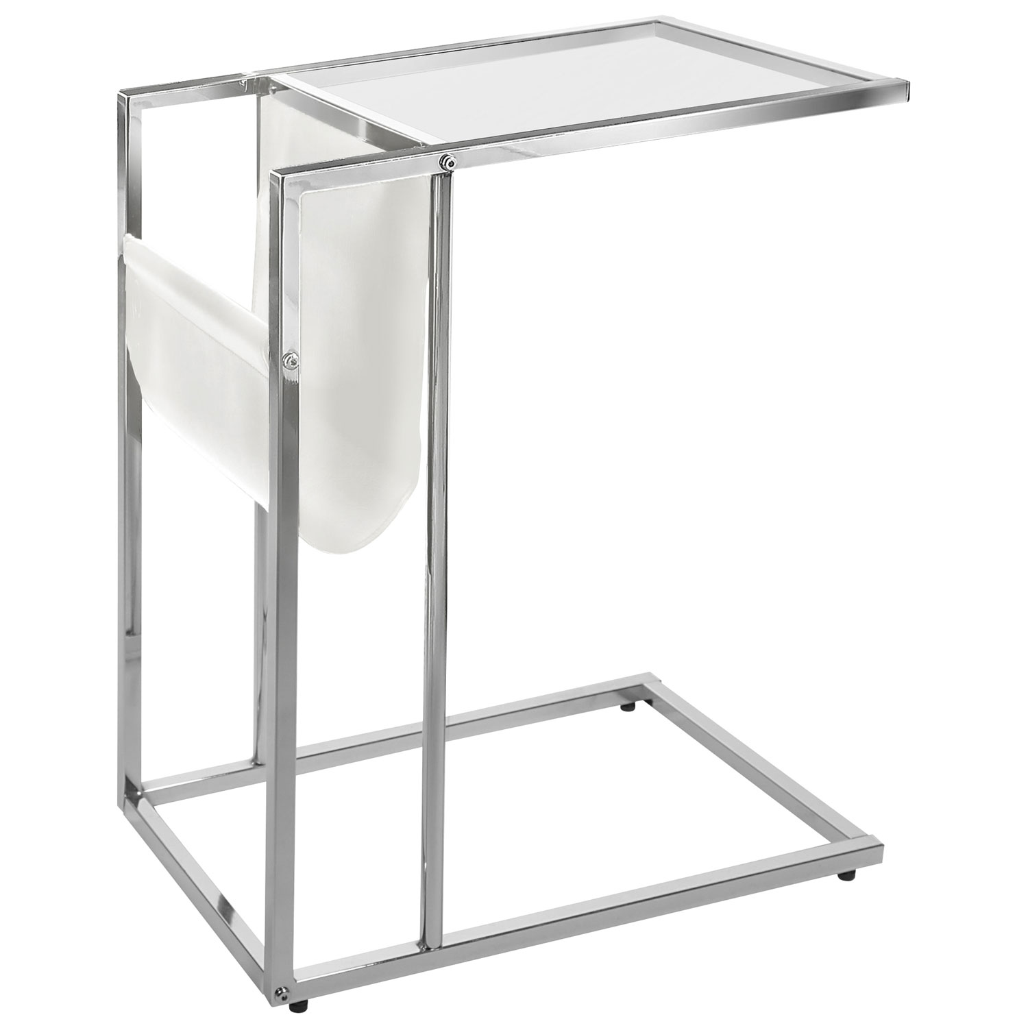 Table d'appoint rectangulaire avec porte-magazines - Blanc/Chromé