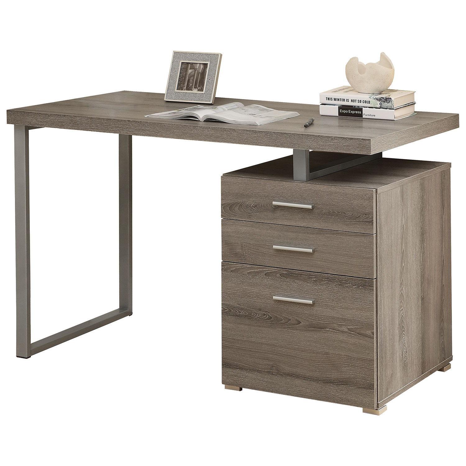 Bureau contemporain avec classeur - Taupe foncé