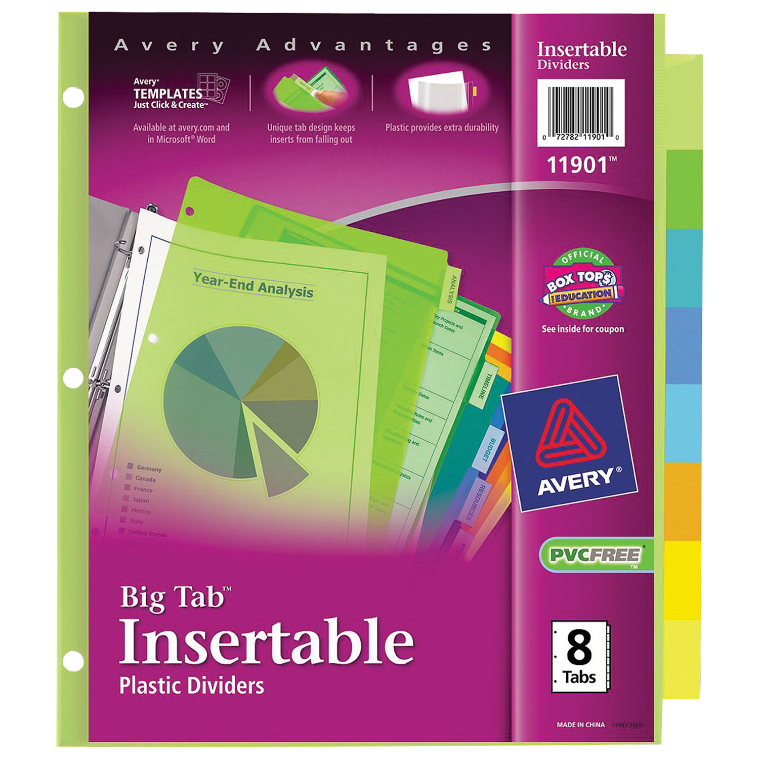 Avery Big Tab Insertable Plastic Tab Dividers - 8 Tabs - Assorted Colours