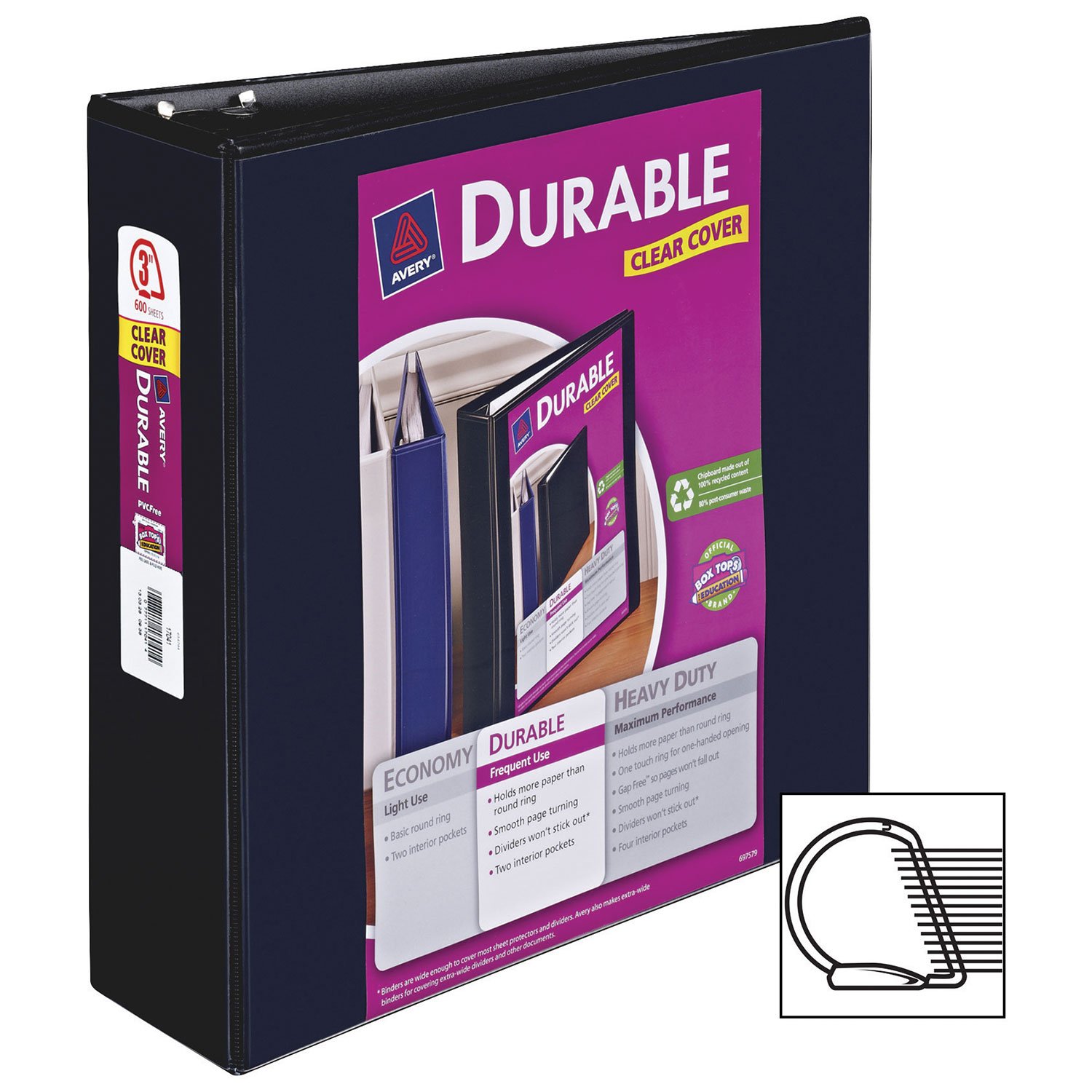 Reliure de présentation durable à anneaux EZ-Turn de 3 po d'Avery - Noir