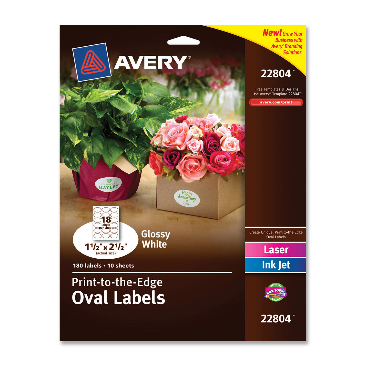 Étiquettes imprimables jusqu'aux bordures 1,5 x 1,5 po Easy Peel d'Avery - 180 - Blanc