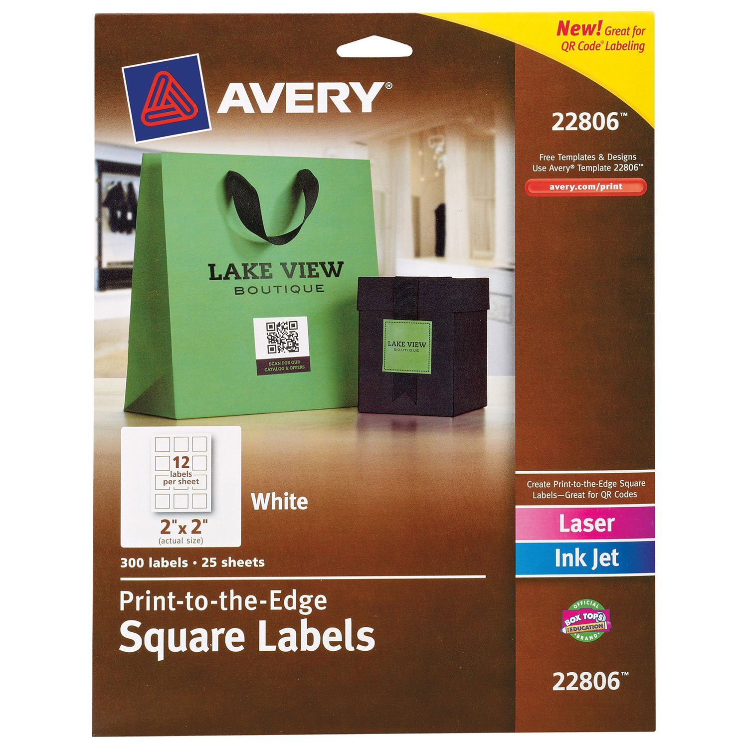 Avery Easy Peel 2" x 2" Print-to-the-Edge Square Label - 300 Pack - White