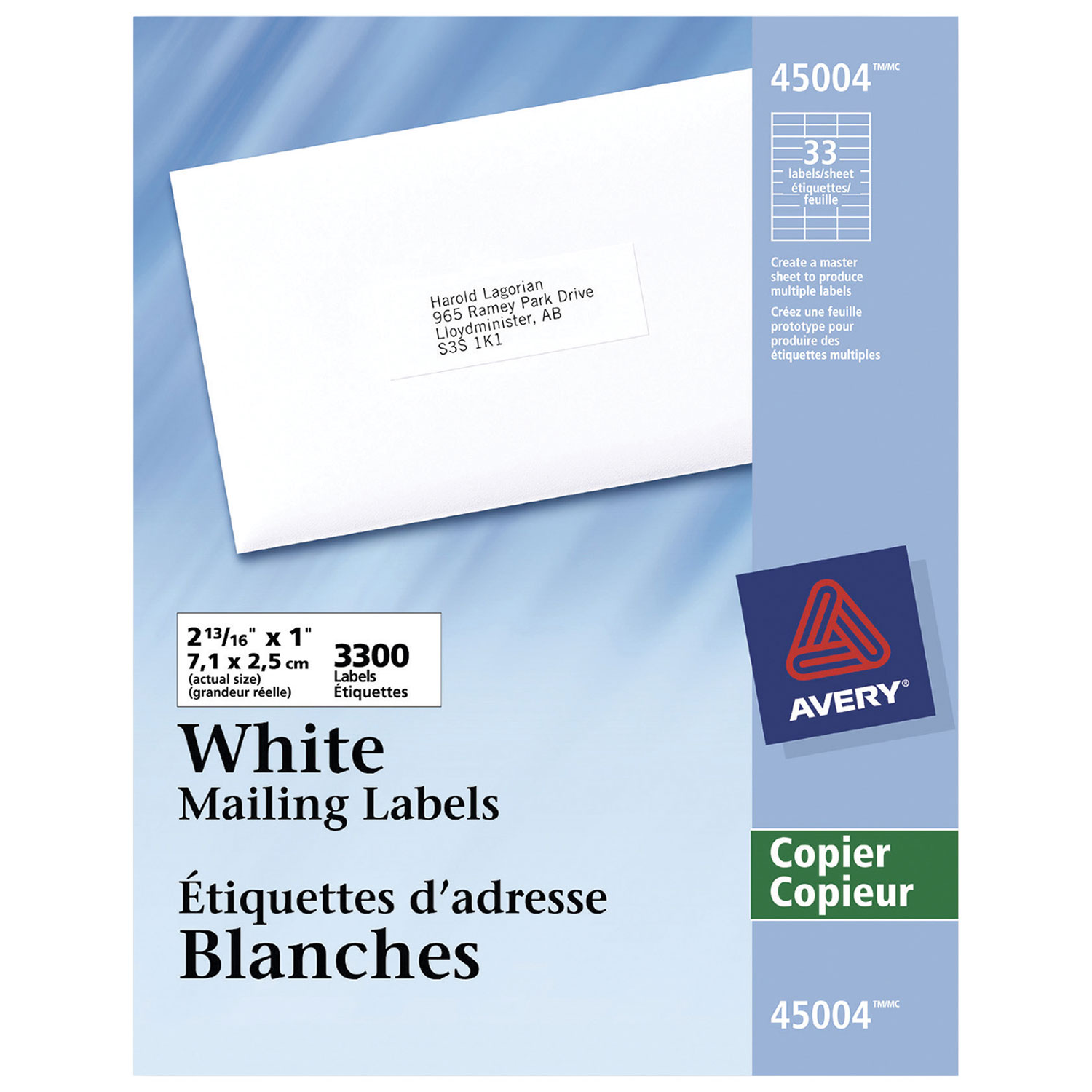 Avery 2-13/16" x 1" Copier Address Label - 3000 Pack - White