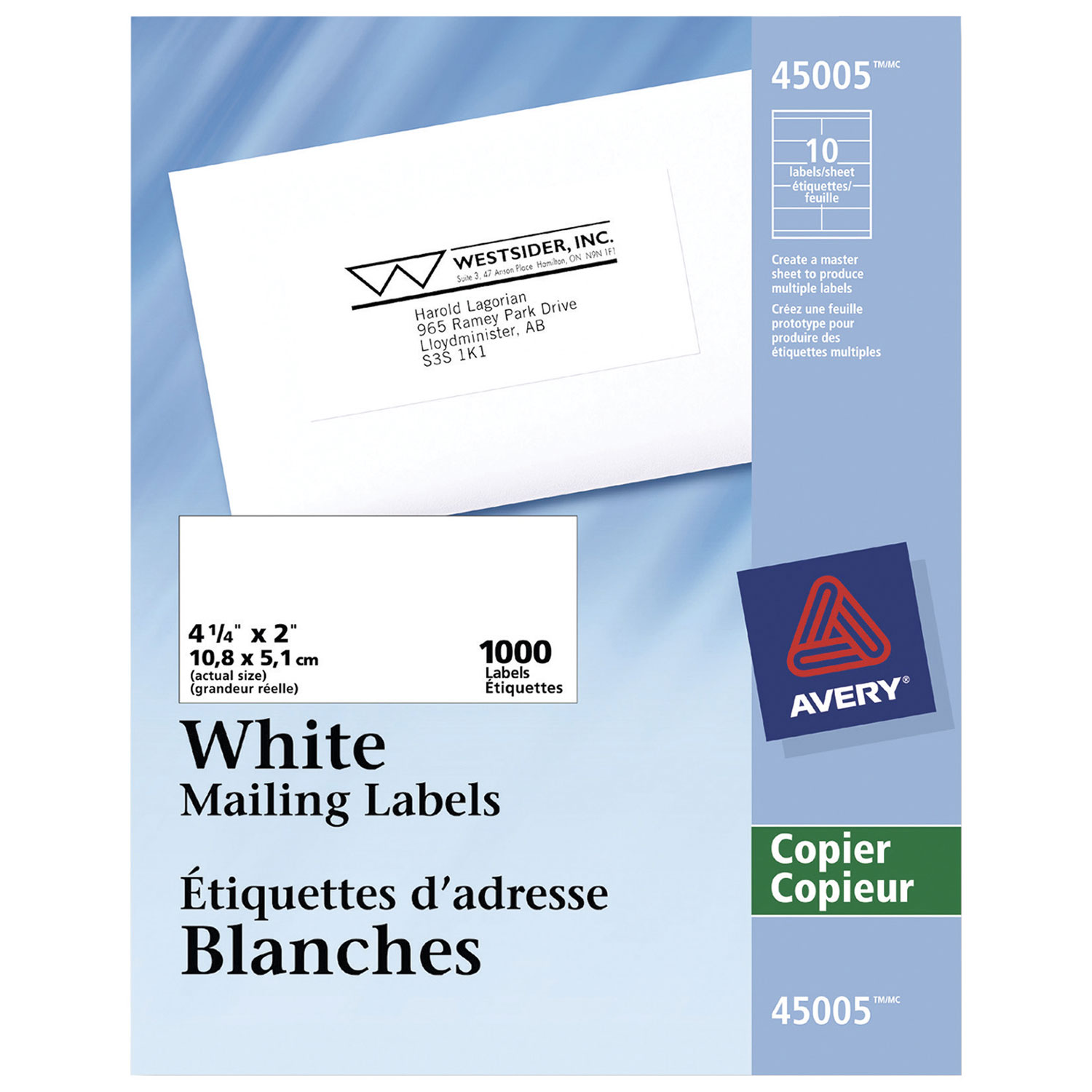 Avery 4-1/4" x 2" Copier Address Label - 1000 Pack - White