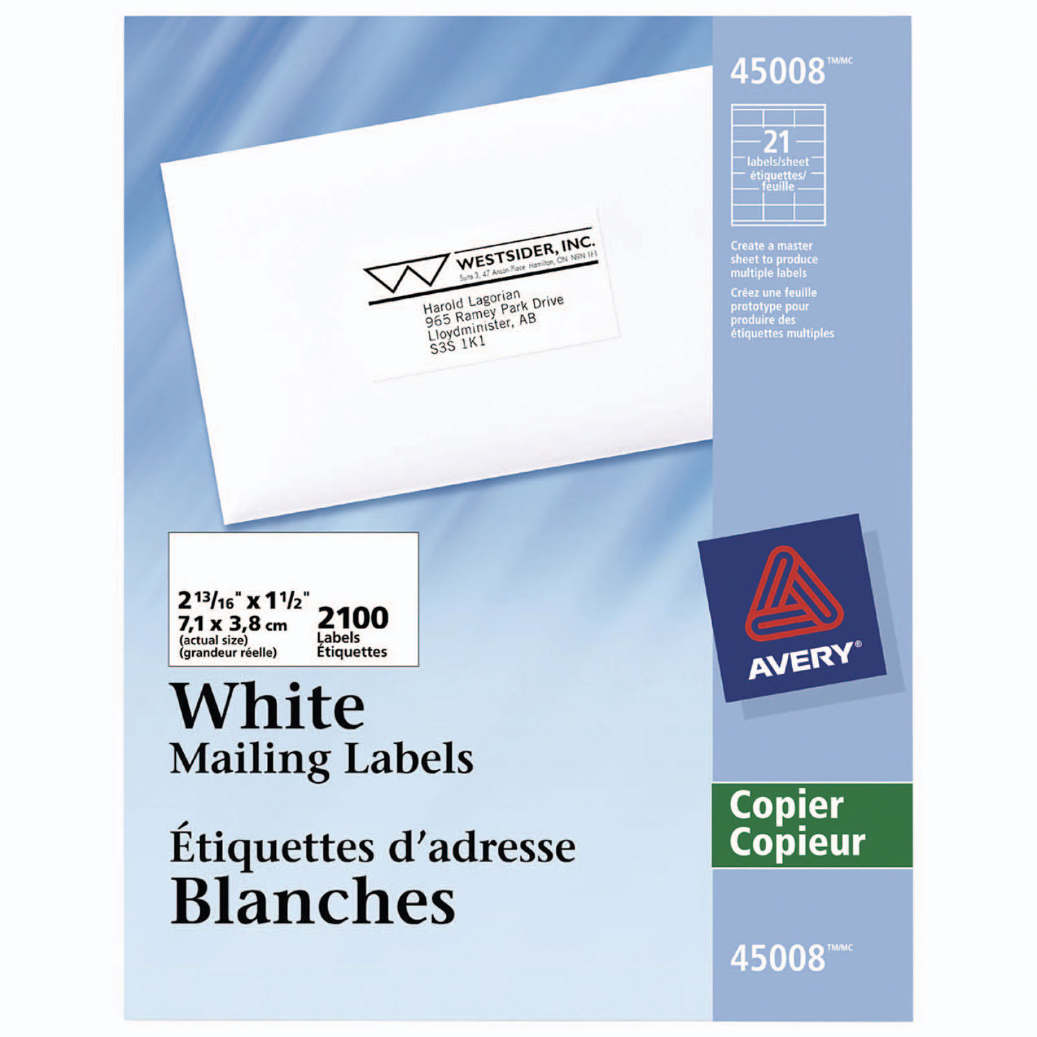 Avery 2-13/16" x 1-1/2" Copier Mailing Label - 2100 Pack - White