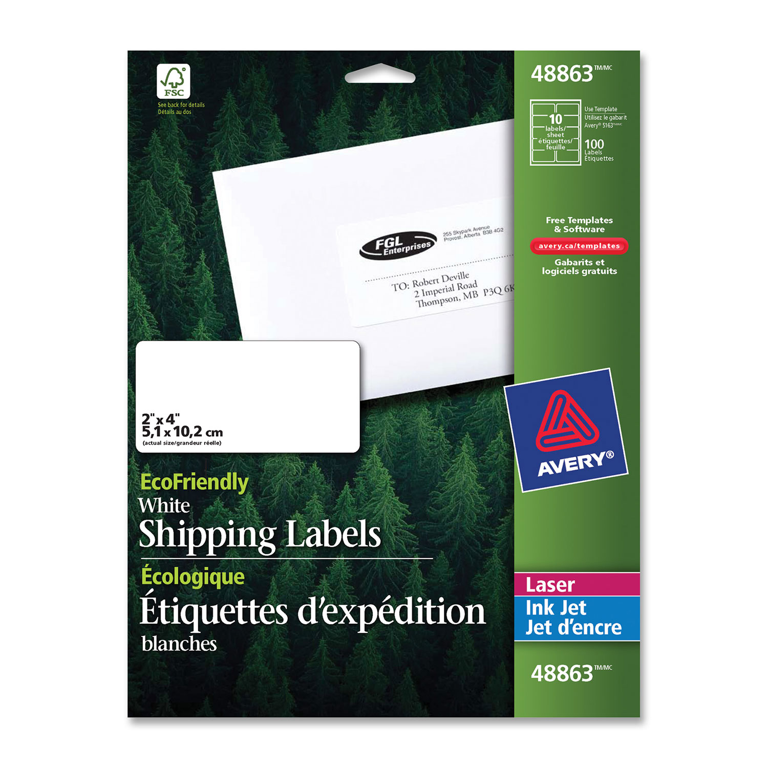Avery EcoFriendly 2" x 4" Mailing Label - 100 Pack - White