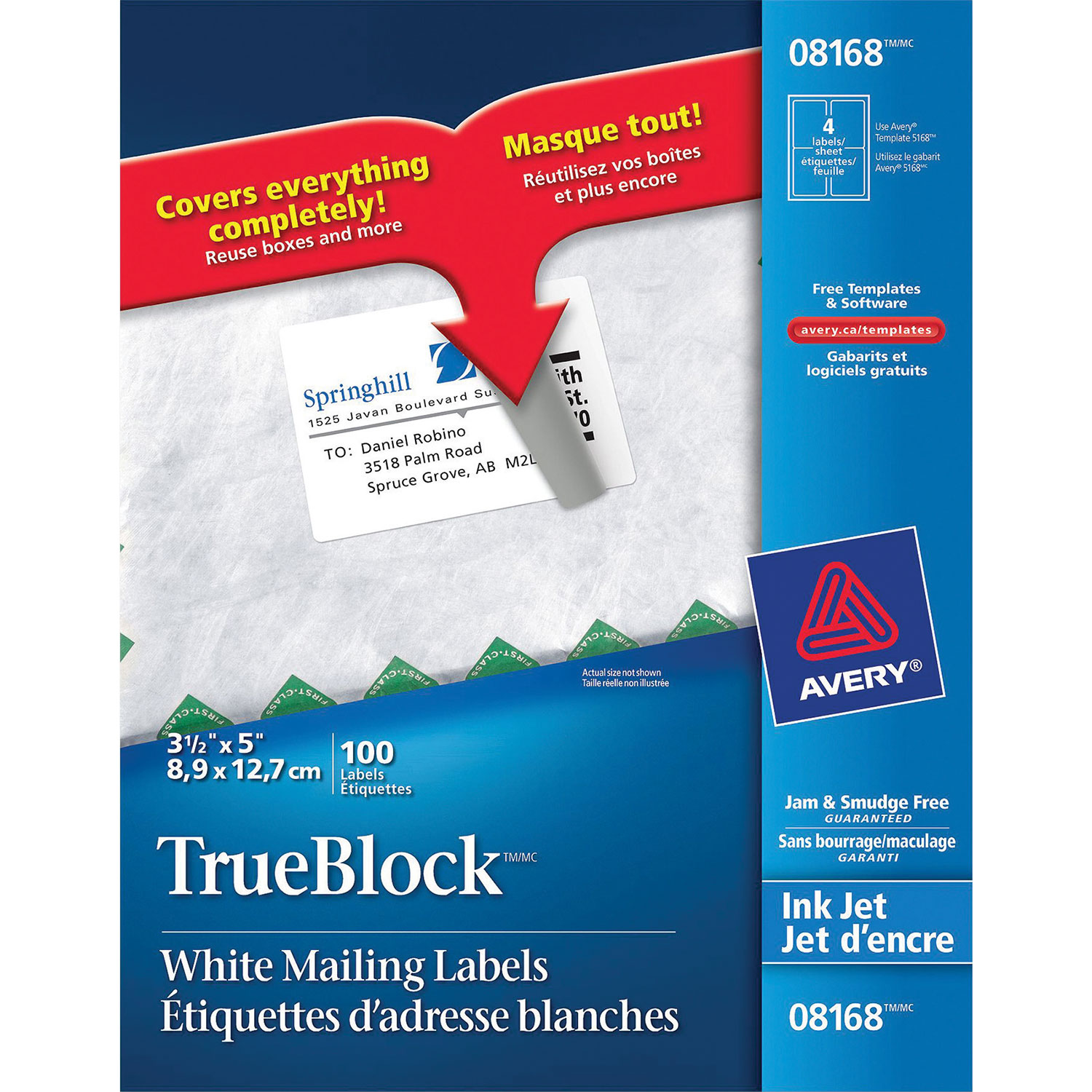 Avery TrueBlock 3-1/2" x 5" Inkjet Mailing Label - 100 Pack - White