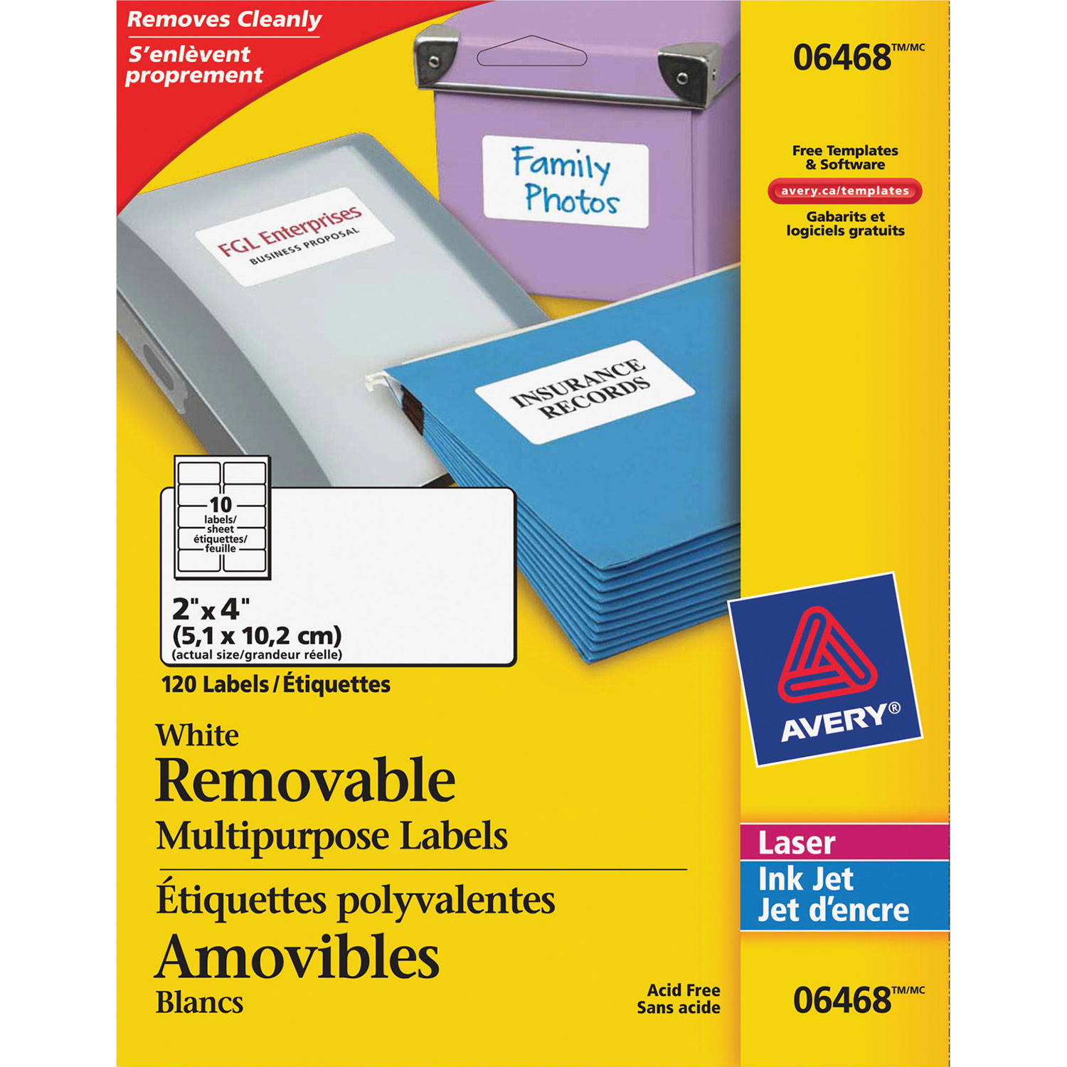 Avery 2" x 4" Removable Multipurpose Laser Labels - 120 Pack - White