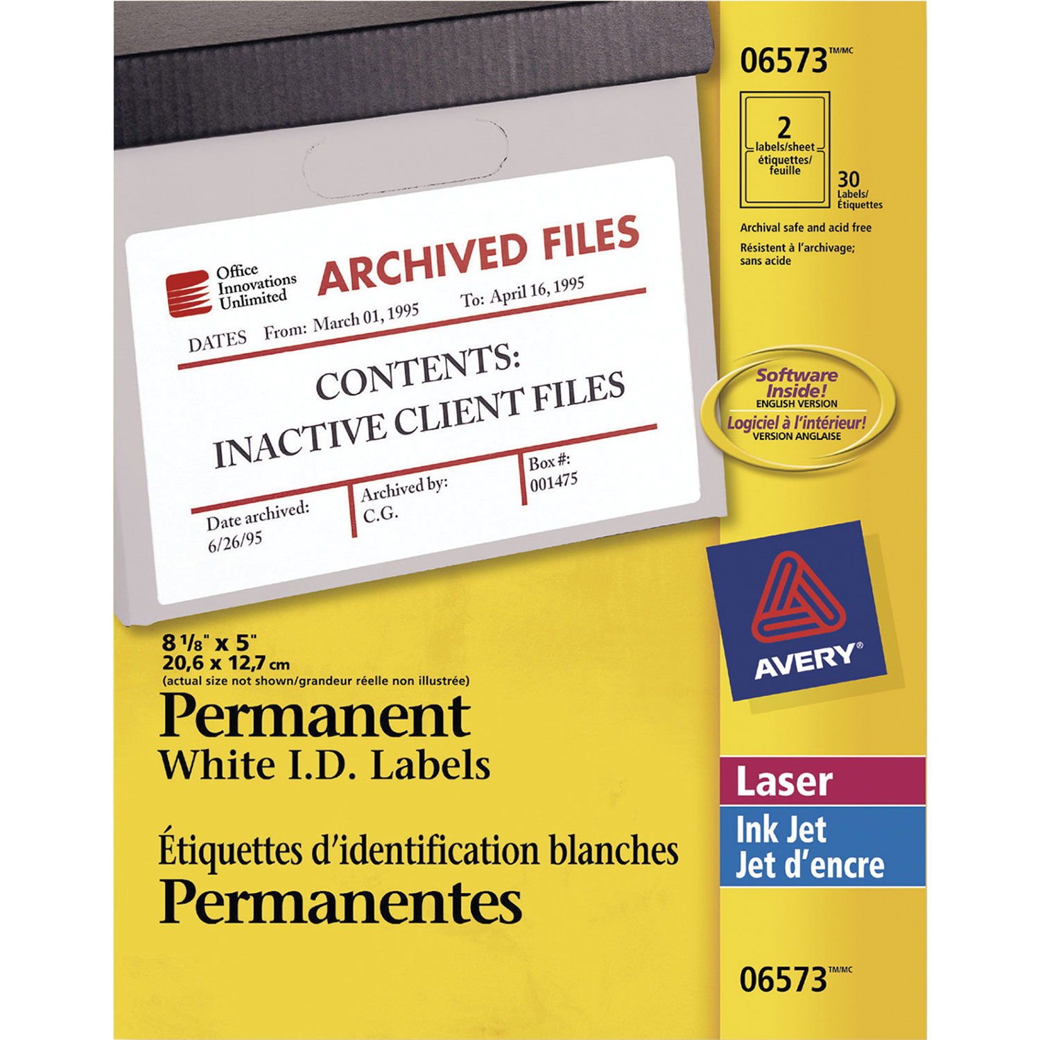 Avery 8 1/8" x 5" Permanent I.D. Labels - 30 Pack - White
