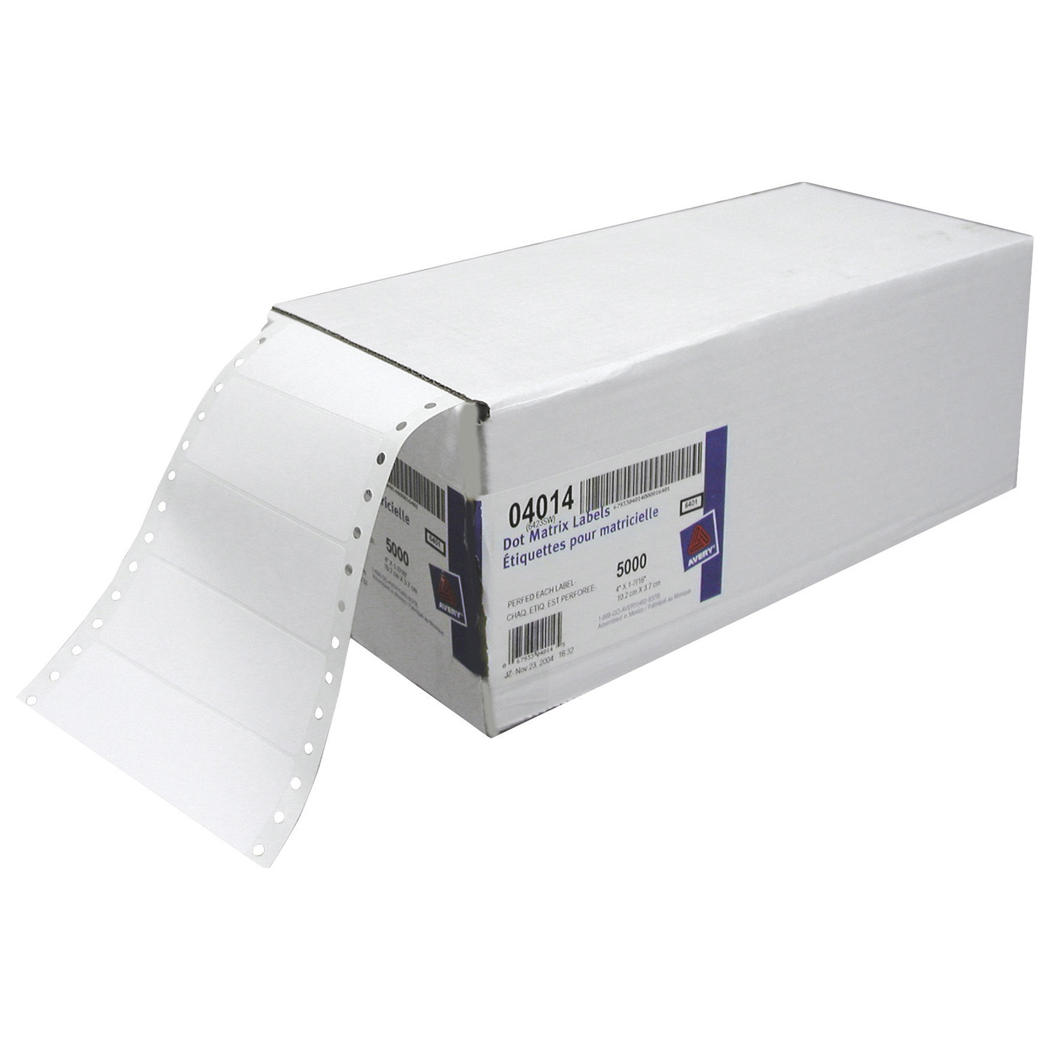 Étiquettes d'ordinateur blanches en continu de 4 x 1-7/16 po d'Avery-Paquet de 5000-Blanc