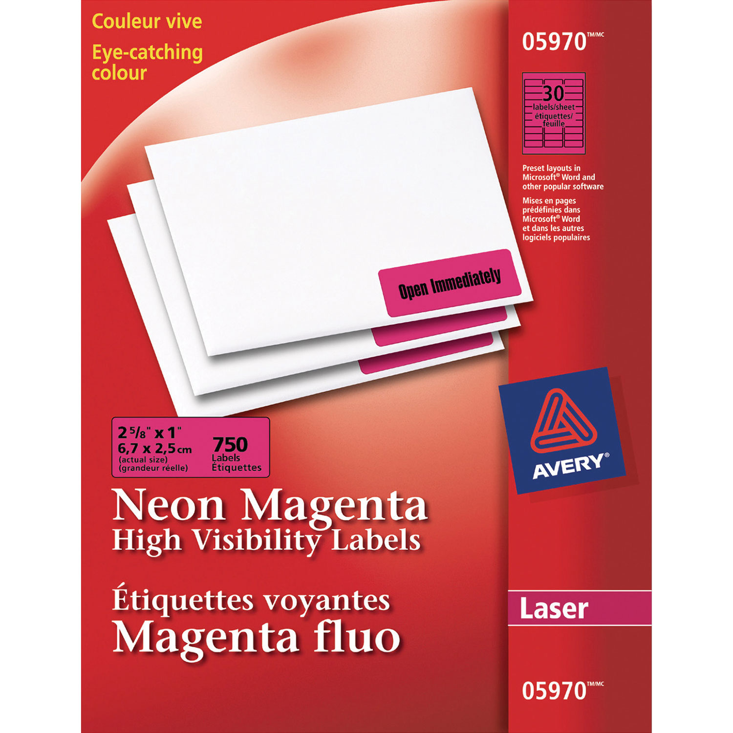 Avery 2-5/8" x 1" High Visibility Labels -750 Pack - Neon Magenta