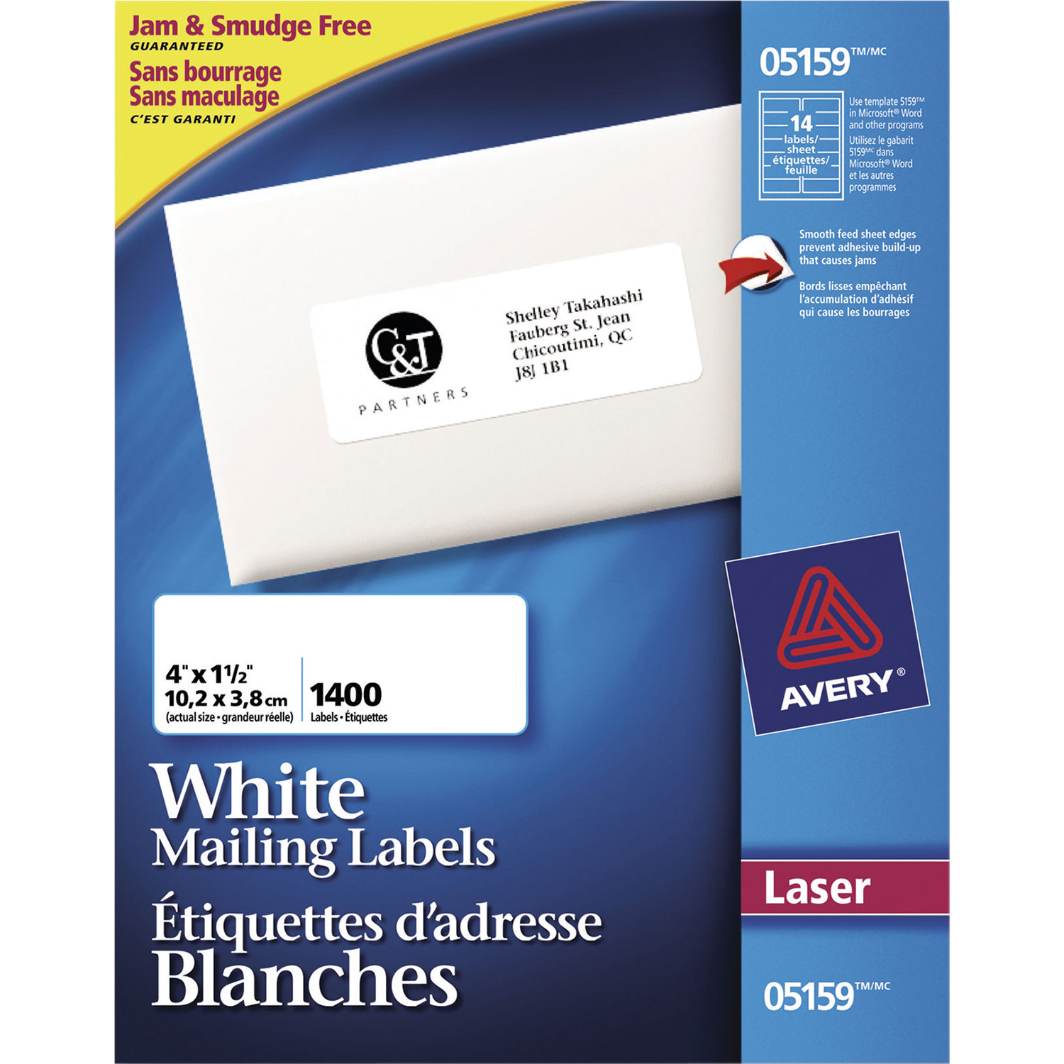 Étiquettes d'adresse 4 x 1 1/2 po d'Avery - Paquet de 1400