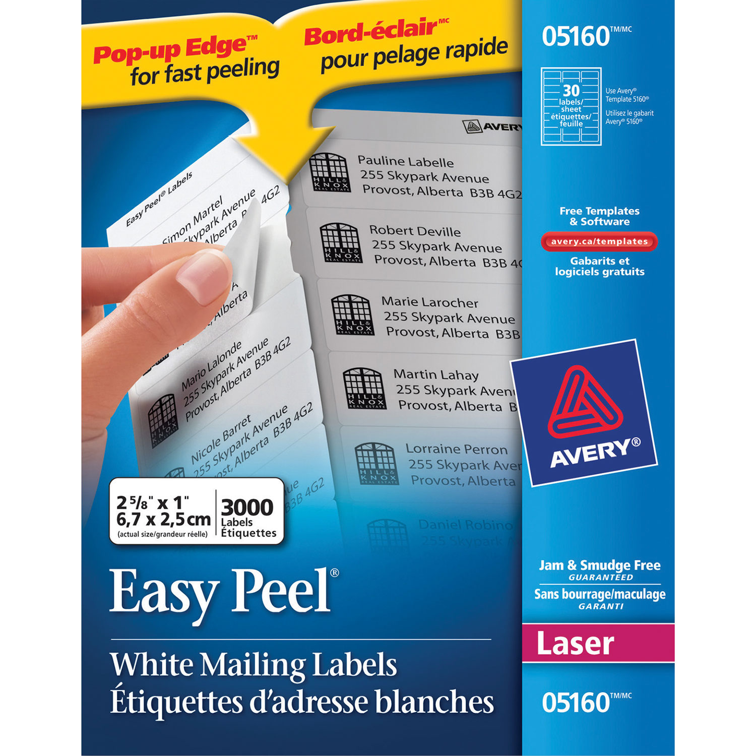Avery 1" x 2- 5/8" Easy Peel Mailing Labels - 3000 Pack