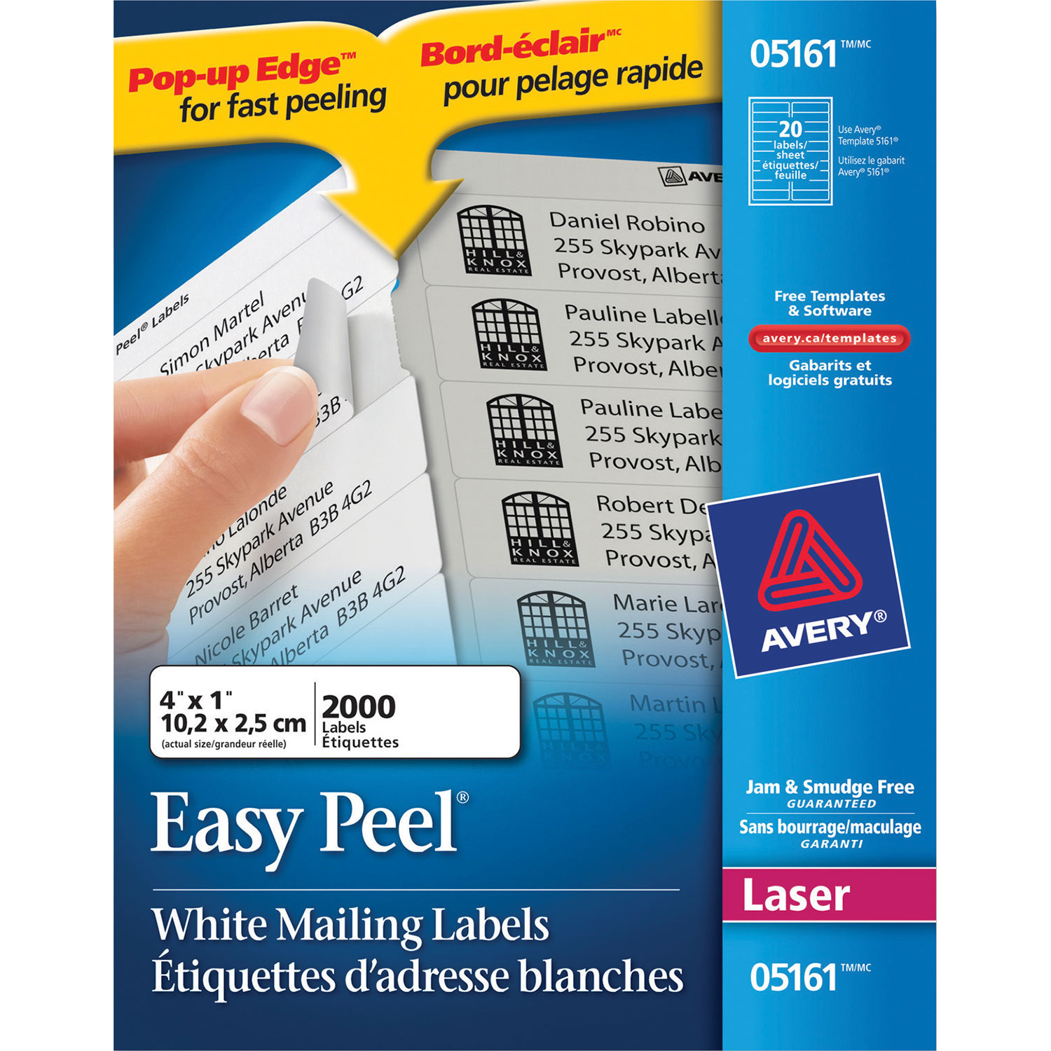 Étiquettes d'adresse Easy Peel 1 x 4 po d'Avery - Paquet de 2000
