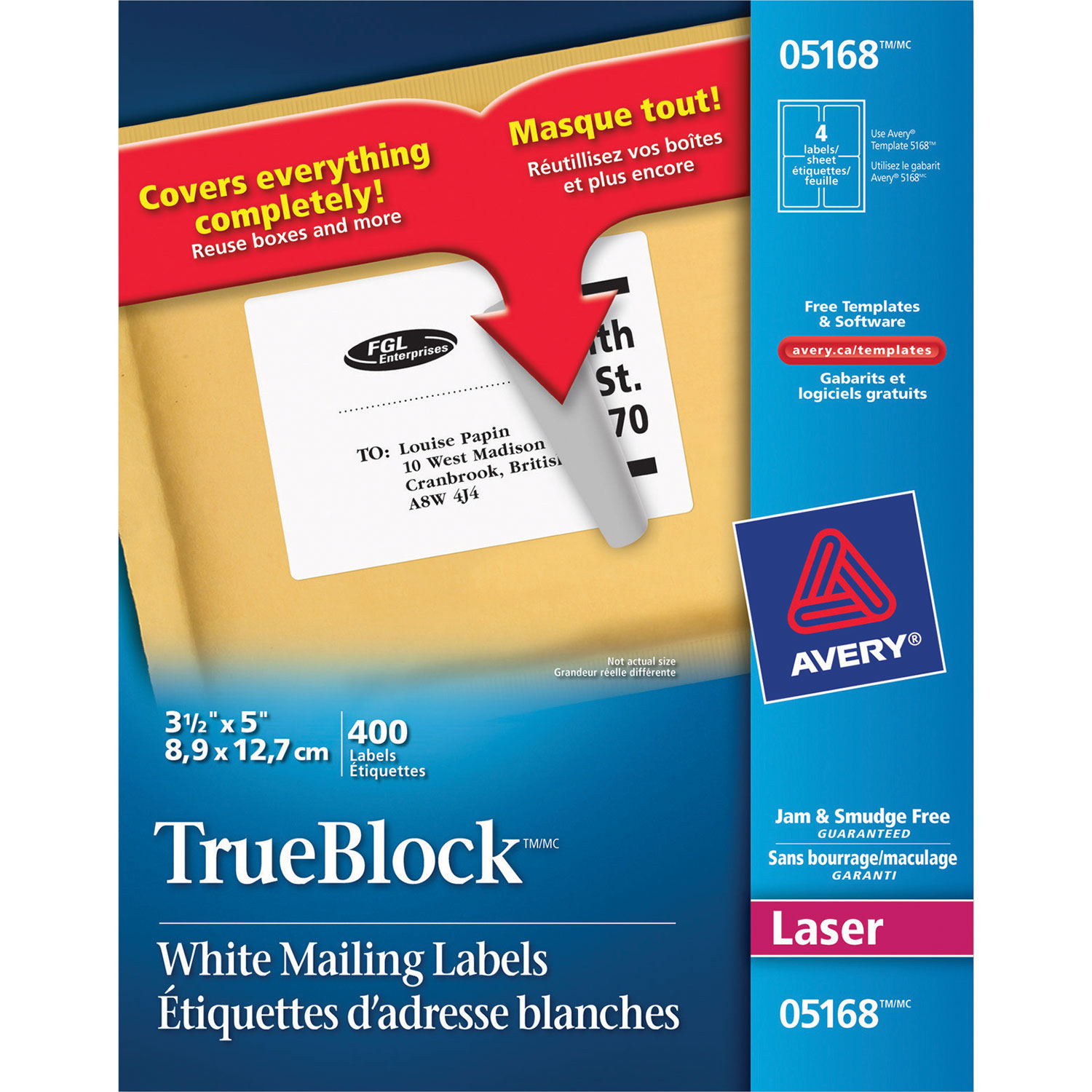 Étiquettes d'adresse TrueBlock 3 1/2 x 5 po d'Avery - Paquet de 400