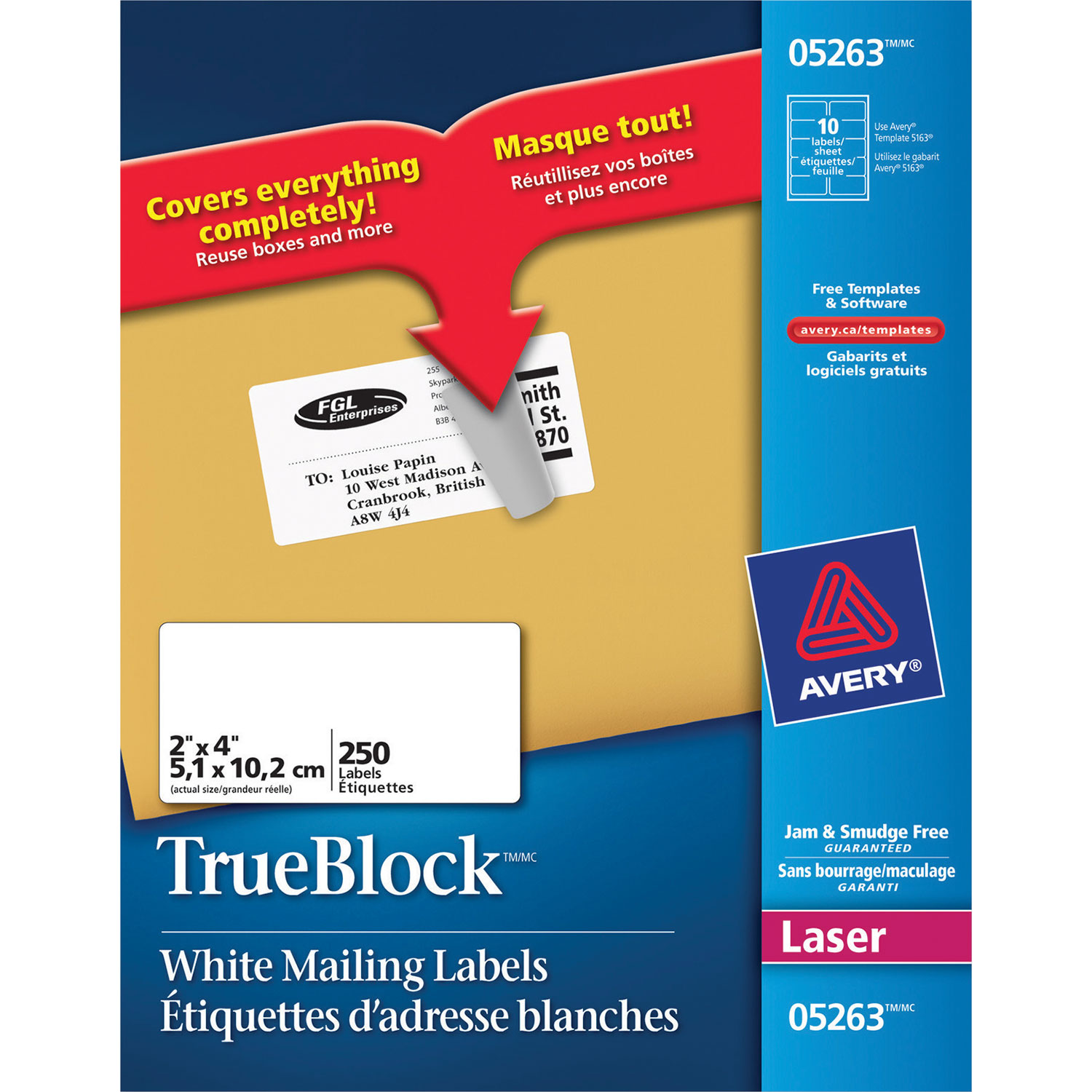 Étiquettes d'adresse TrueBlock 2 x 4 po d'Avery - Paquet de 250