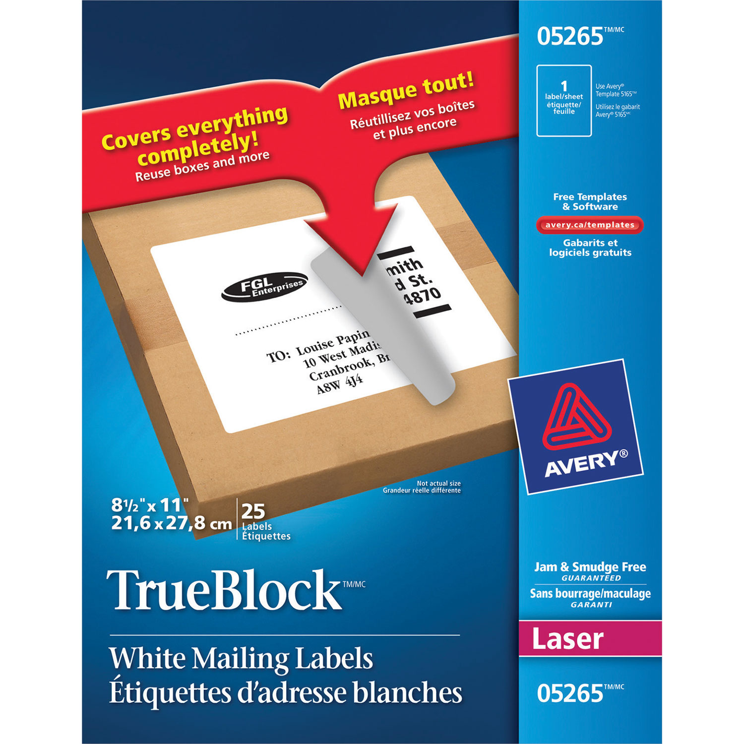 Avery 8- 1/2" x 11" TrueBlock Mailing Labels - 25 Pack