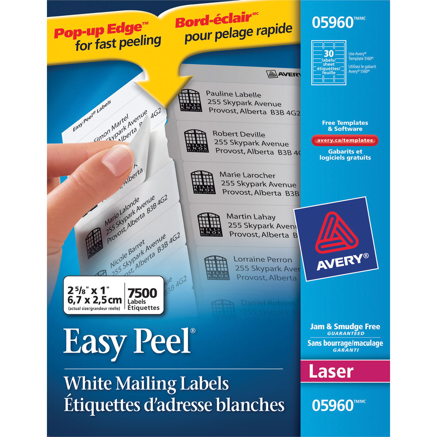 Avery 1" x 2- 5/8" Easy Peel Mailing Labels - 7500 Pack