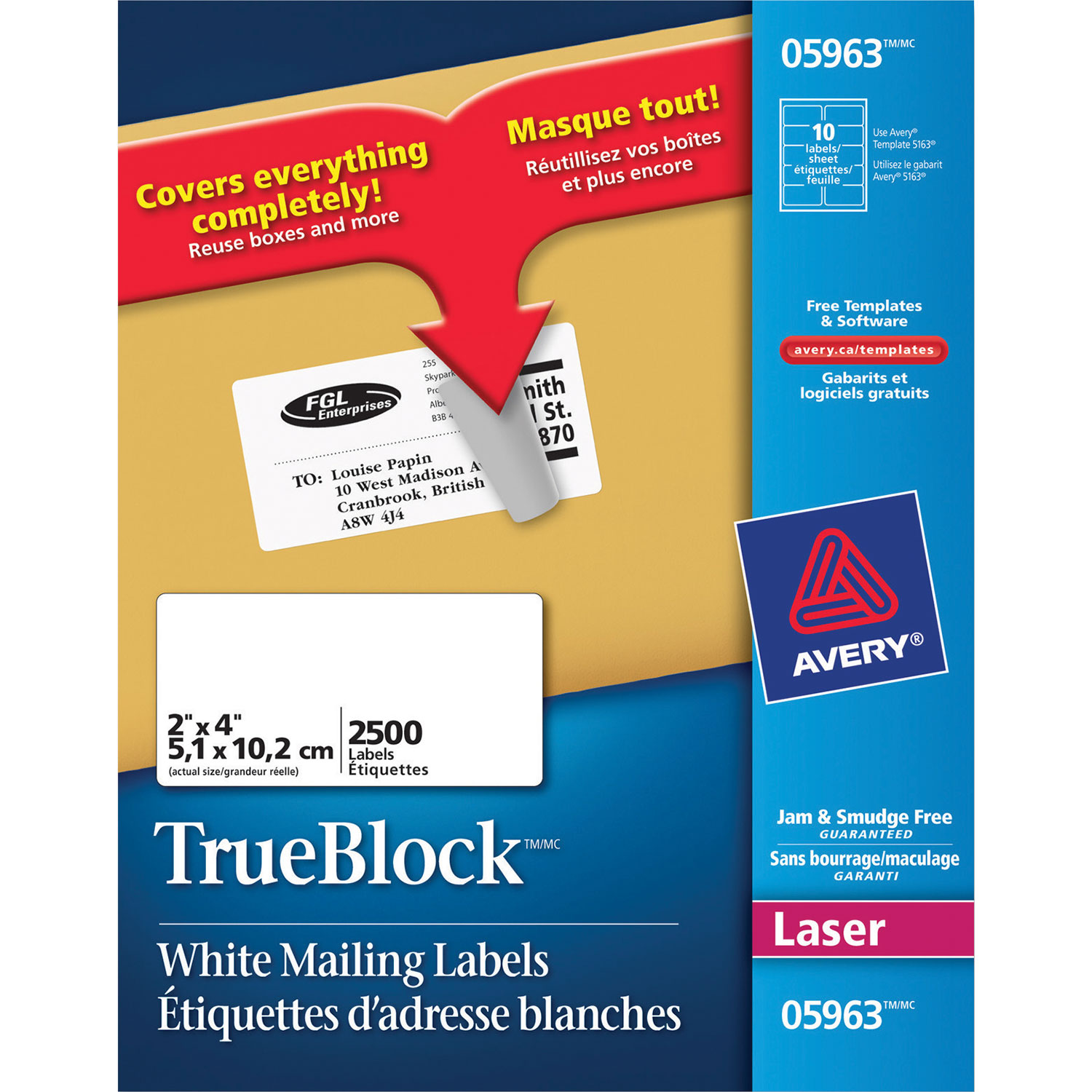 Avery 2" x 4" TrueBlock Mailing Labels - 2500 Pack