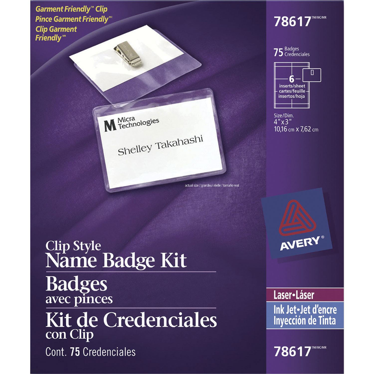Badges avec pinces d'Avery - Paquet de 75